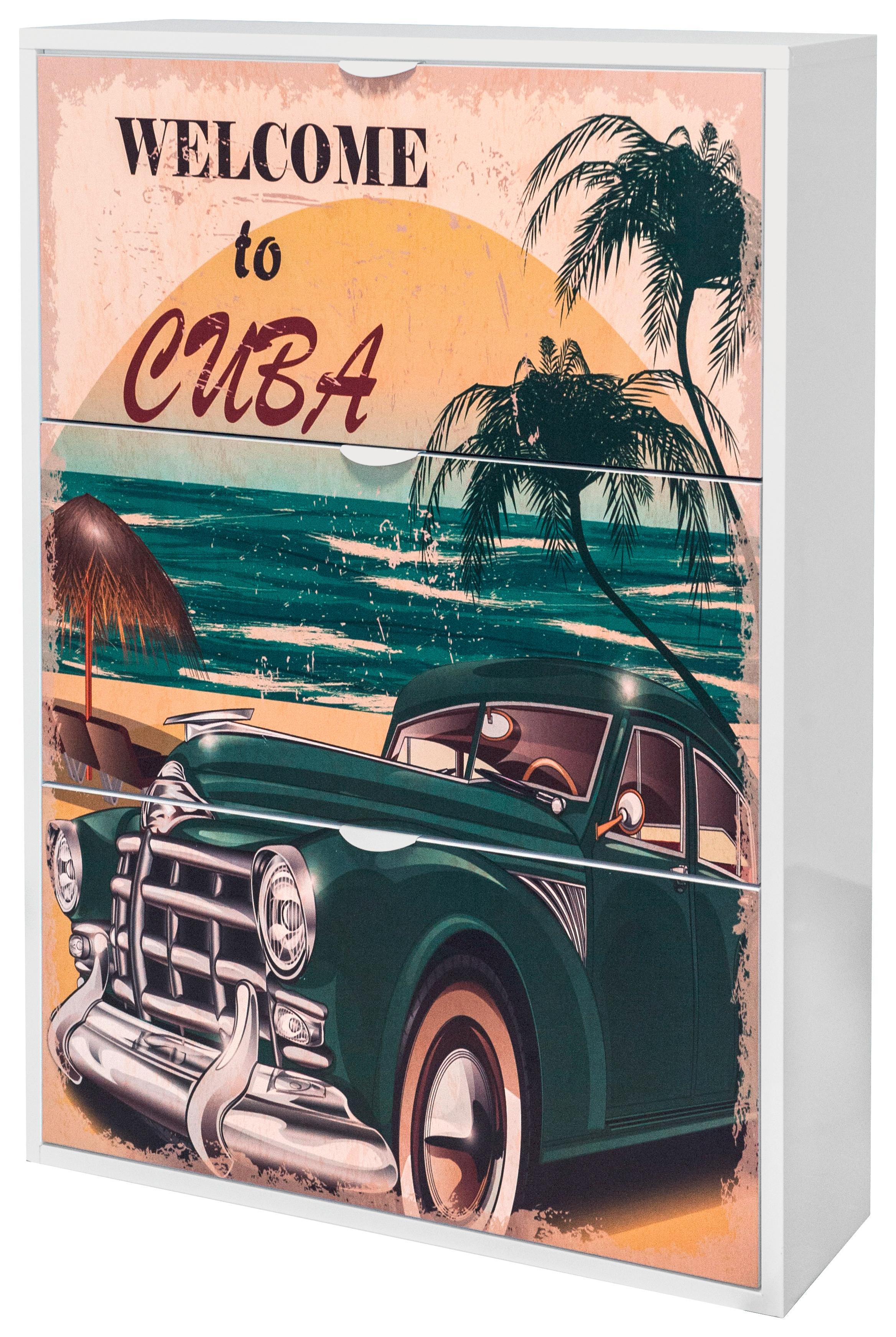 Schuhschrank Cuba Vintagelook 3 Klappen B: 77 cm - Weiß, Holz/Metall (77/115/23cm)