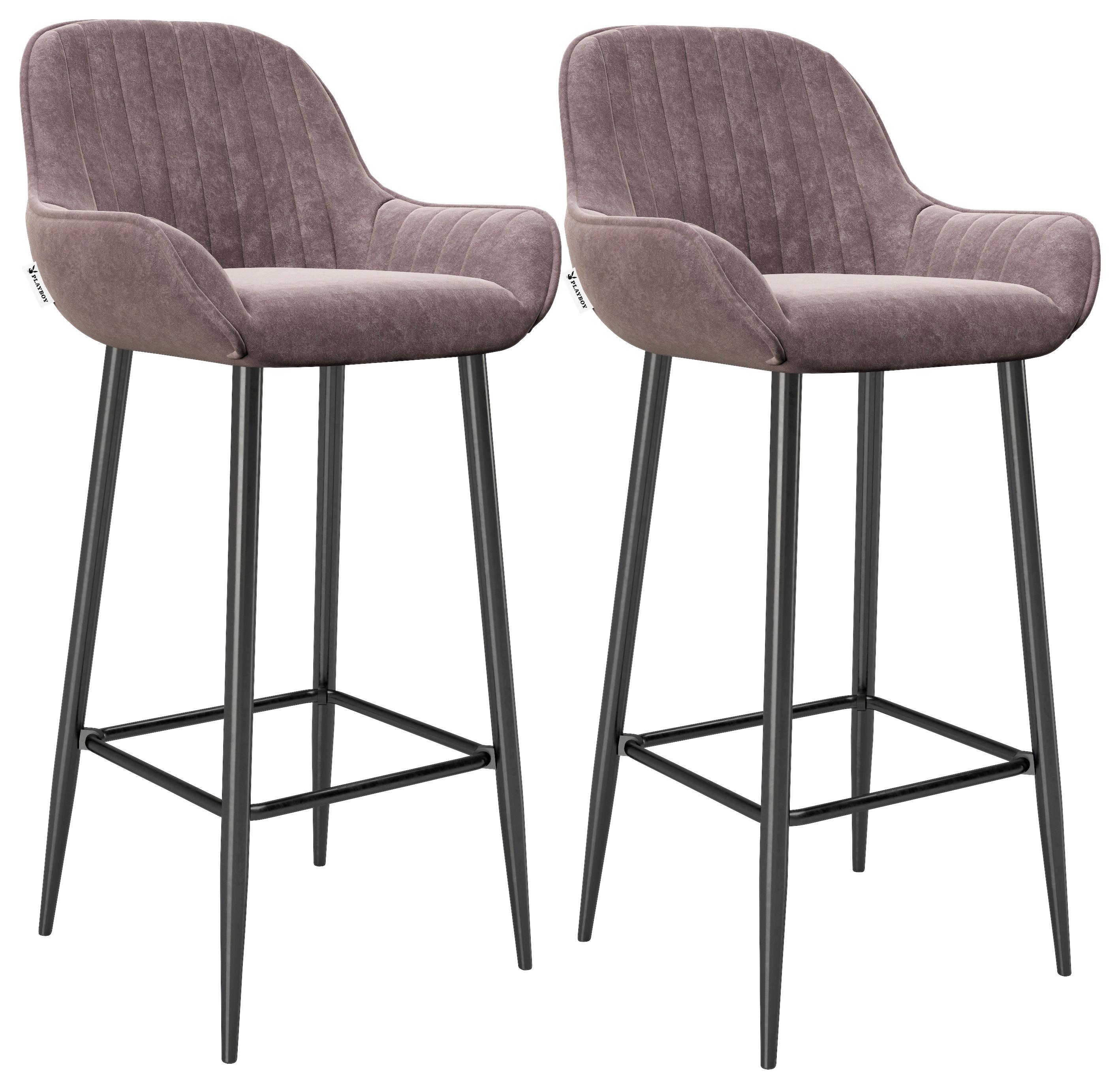 Barhocker 2er-Set mit Lehne Marilyn Samt Rosa/Schwarz - Schwarz/Rosa, MODERN, Textil/Metall (49/100/46cm) - Playboy