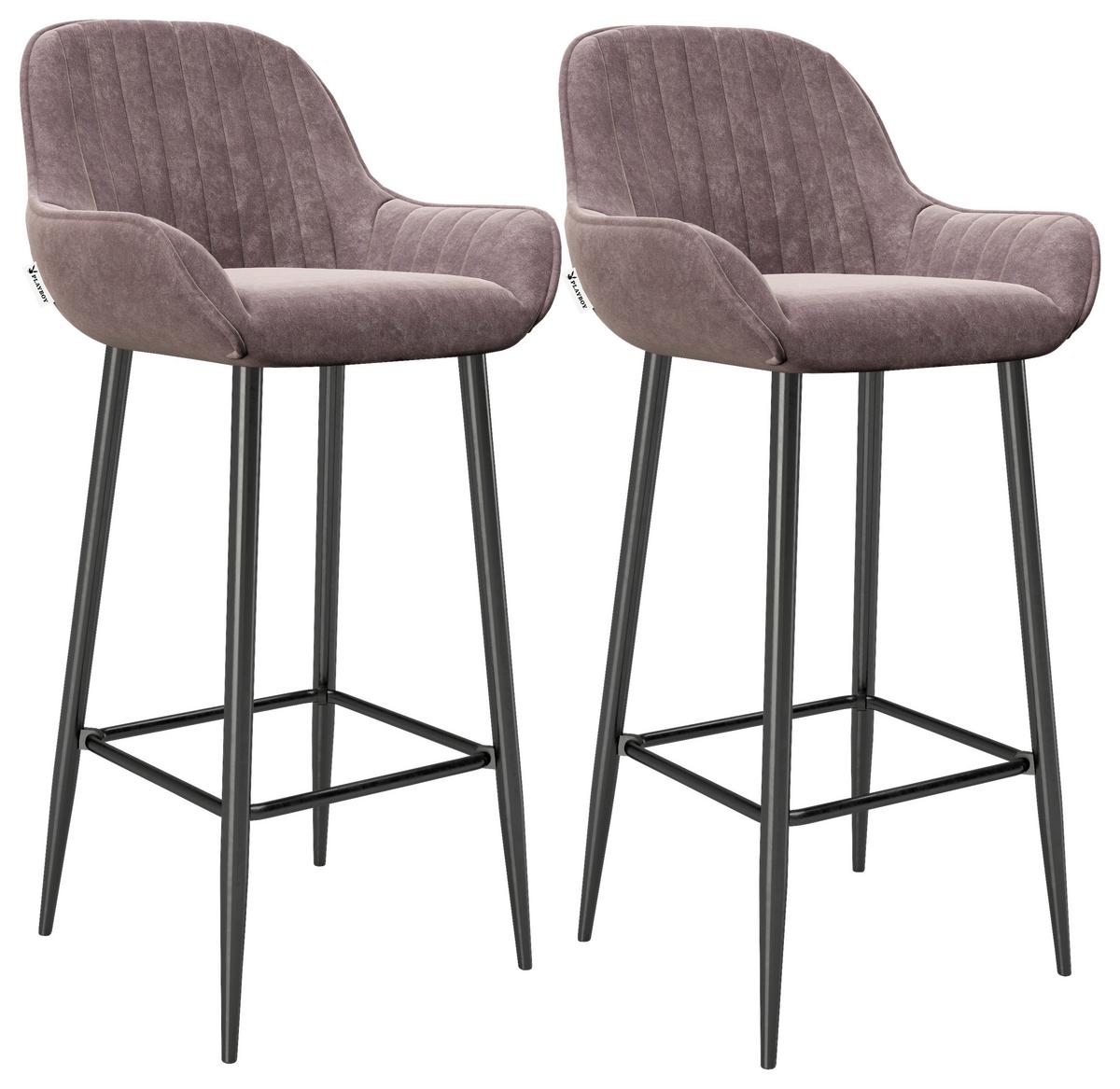 Barhocker 2er-set Mit Lehne Marilyn Samt Rosa/schwarz - Schwarz/Rosa, MODERN, Textil/Metall (49/100/46cm) - Playboy