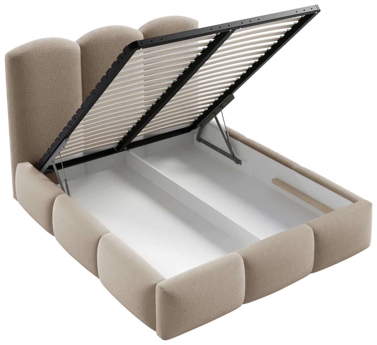 Polsterbett Bero Boucle Creme, Lf: 140x200 Cm - Buchefarben/Creme, Trend, Holz/Textil (140/200cm)