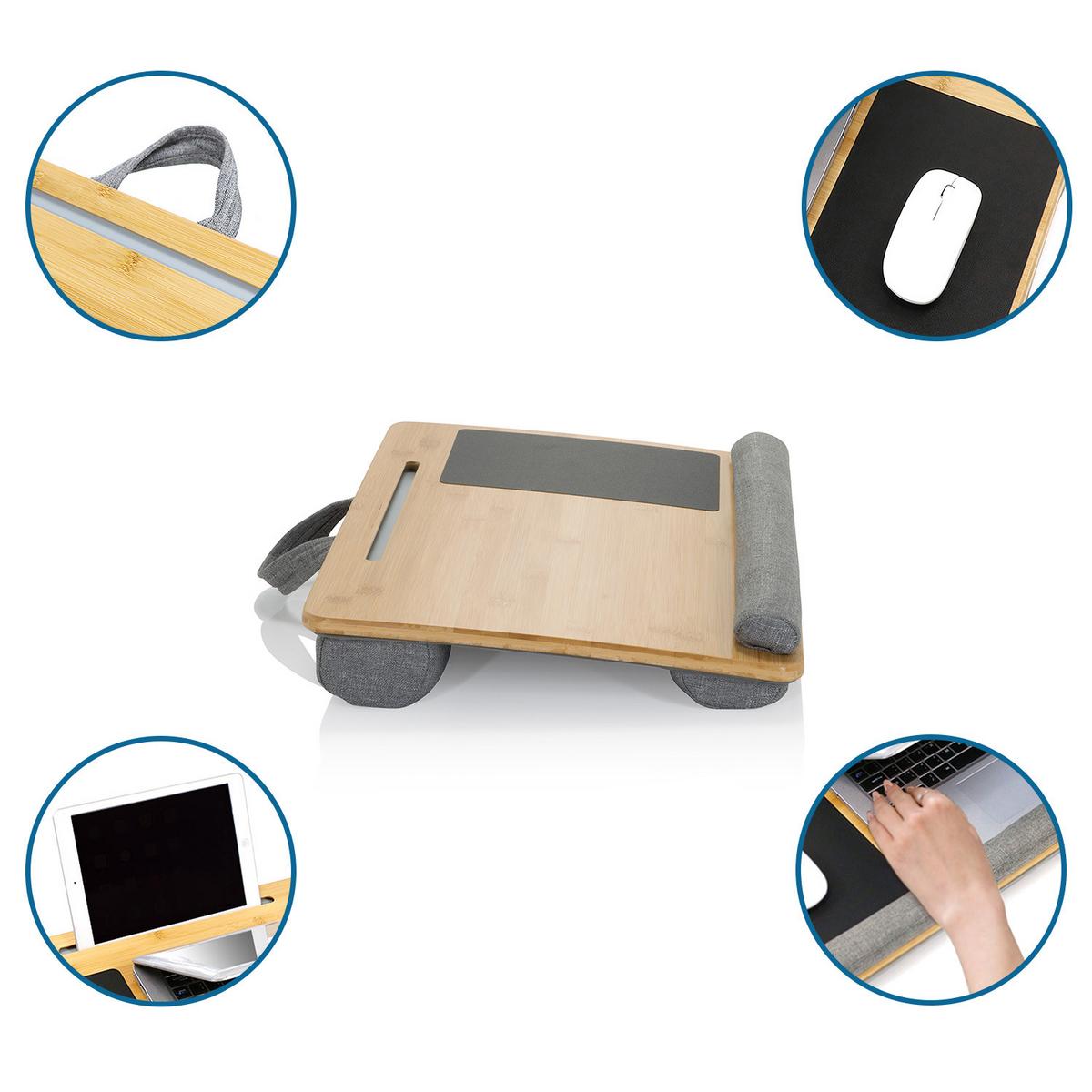 Laptopunterlage Comfilap Echtholz mit Tragegriff - Grau, Basics, Holz/Textil (54/9/36cm) - MID.YOU
