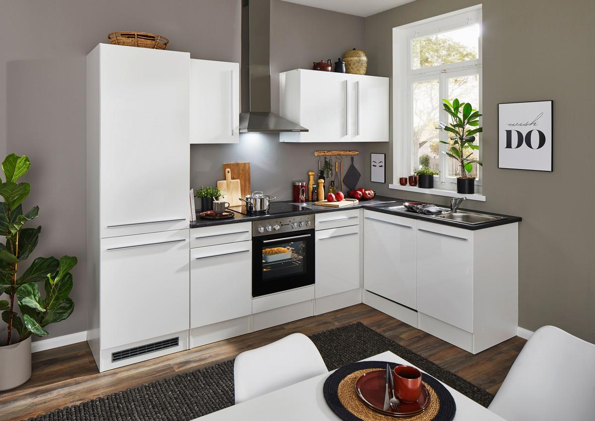 Eckküche Jazz 8 280 Weiß S: 280x175 cm - Weiß Hochglanz/Dunkelgrau, LIFESTYLE, Holzwerkstoff (280/175cm) - MID.YOU