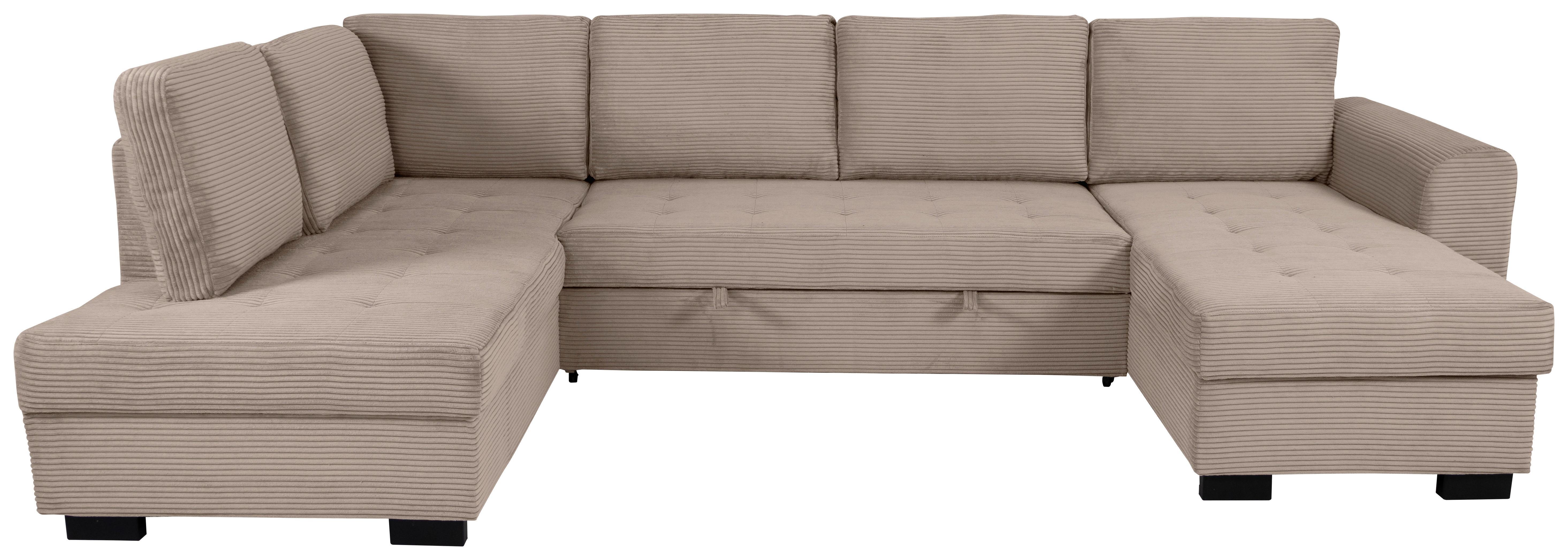 Souprava U MALTE, levá, šedobéžový manšestr - černá/šedobéžová, Moderní, textil/plast (178/305/155cm) - Based