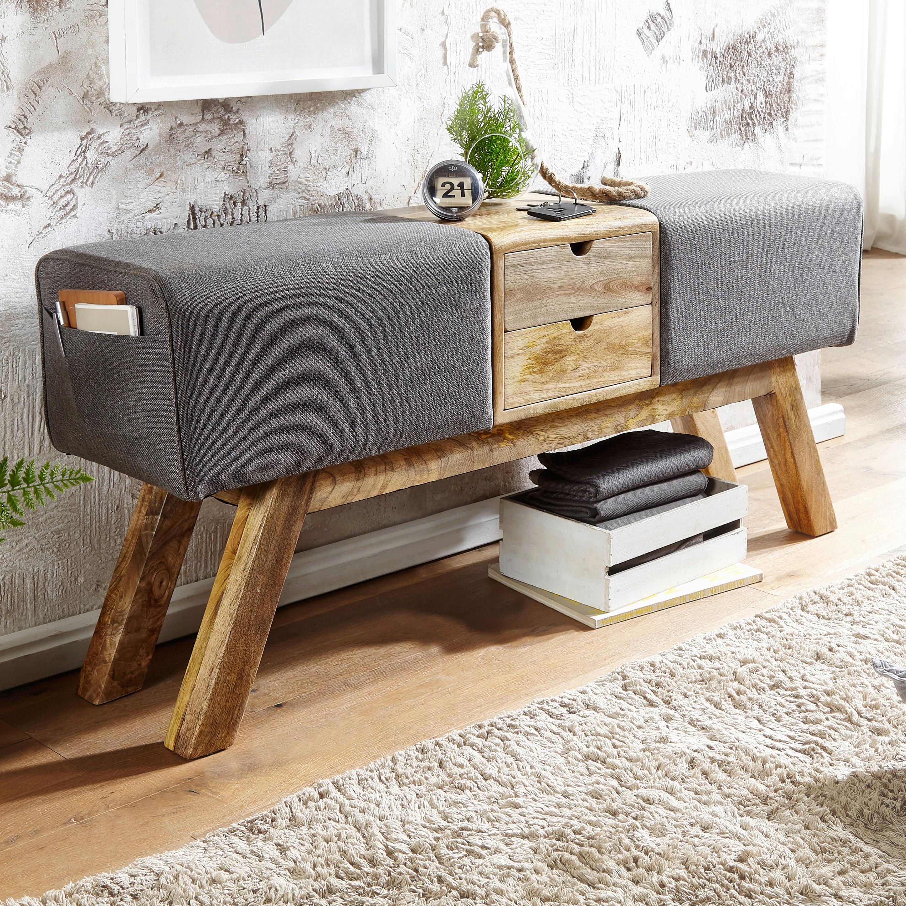 Garderobenbank B: 120 cm 2 Schubladen Grau - Braun/Grau, MODERN, Textil (120/56/30cm) - MID.YOU