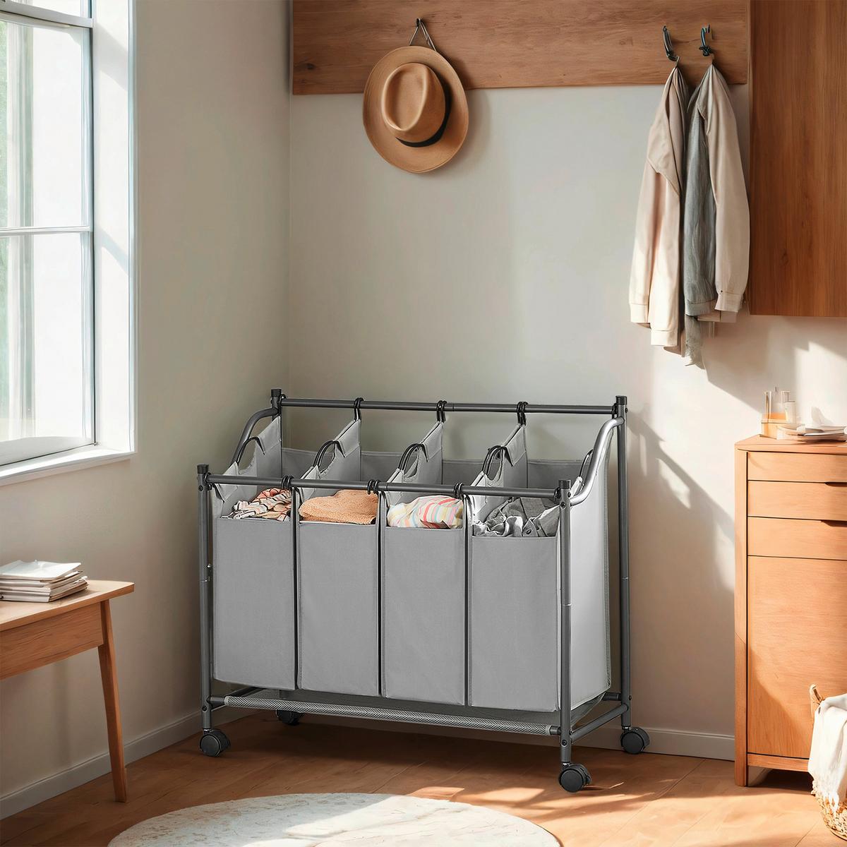 Wäschesammler Grau B: 87,5 cm - Eschefarben/Grau, Basics, Textil/Metall (87,5/81/38,5cm)