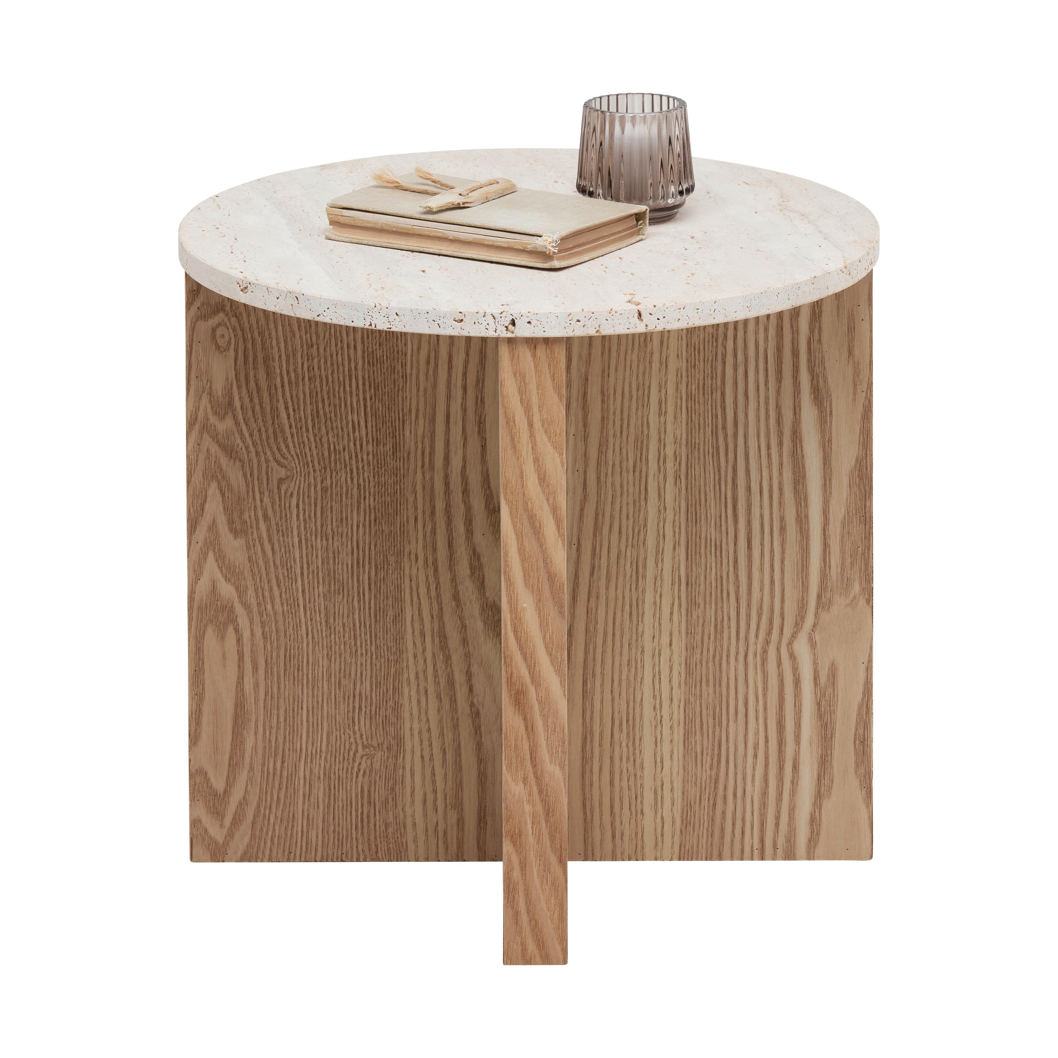 Príručný stolík MATERA 40 cm - prírodná farba, Modern, kompozitné drevo/kameň (40/39cm) - Premium Living