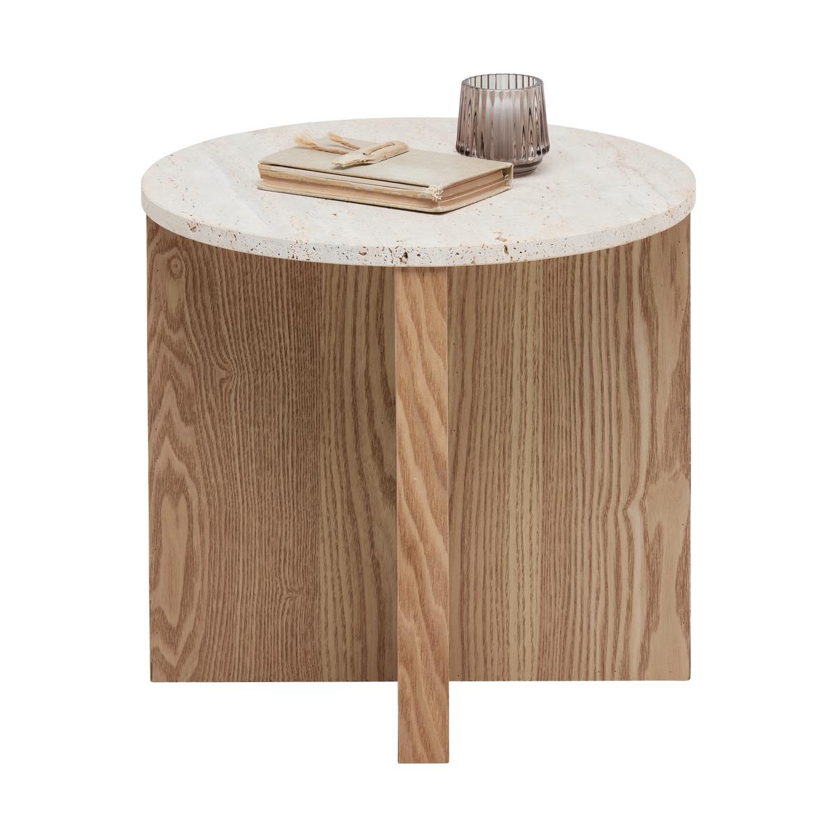 Príručný stolík MATERA 40 cm - prírodná farba, Modern, kompozitné drevo/kameň (40/39cm) - Premium Living