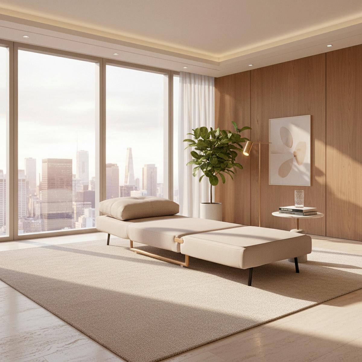 Rozkládací pohovka Malic - béžové - barvy dubu/béžová, Moderní, kov/textil (80/84/90cm) - Bessagi Home