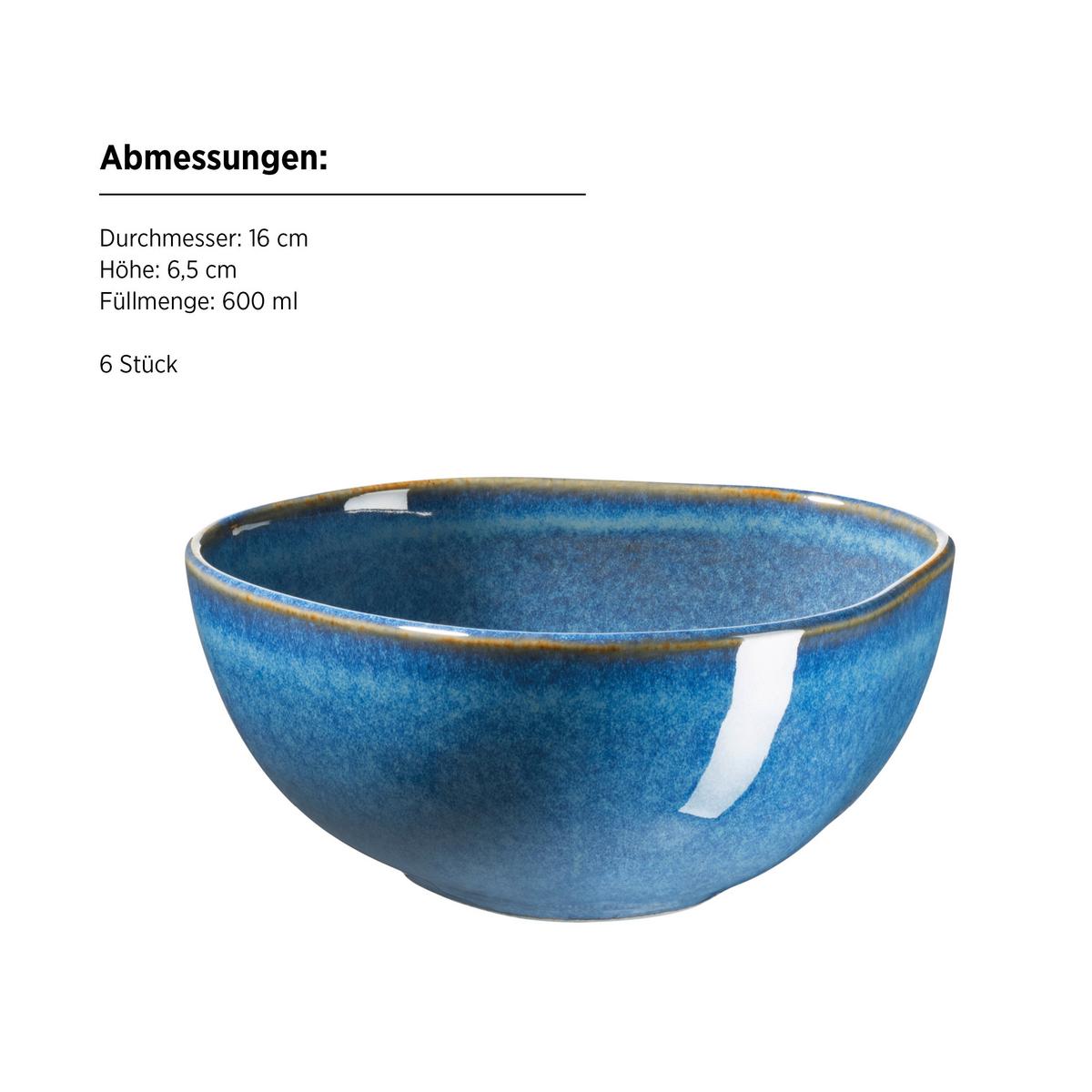 Schüssel Cordelia Blau, 6-Teilig - Blau, Trend, Keramik (16/6,5cm) - Mäser