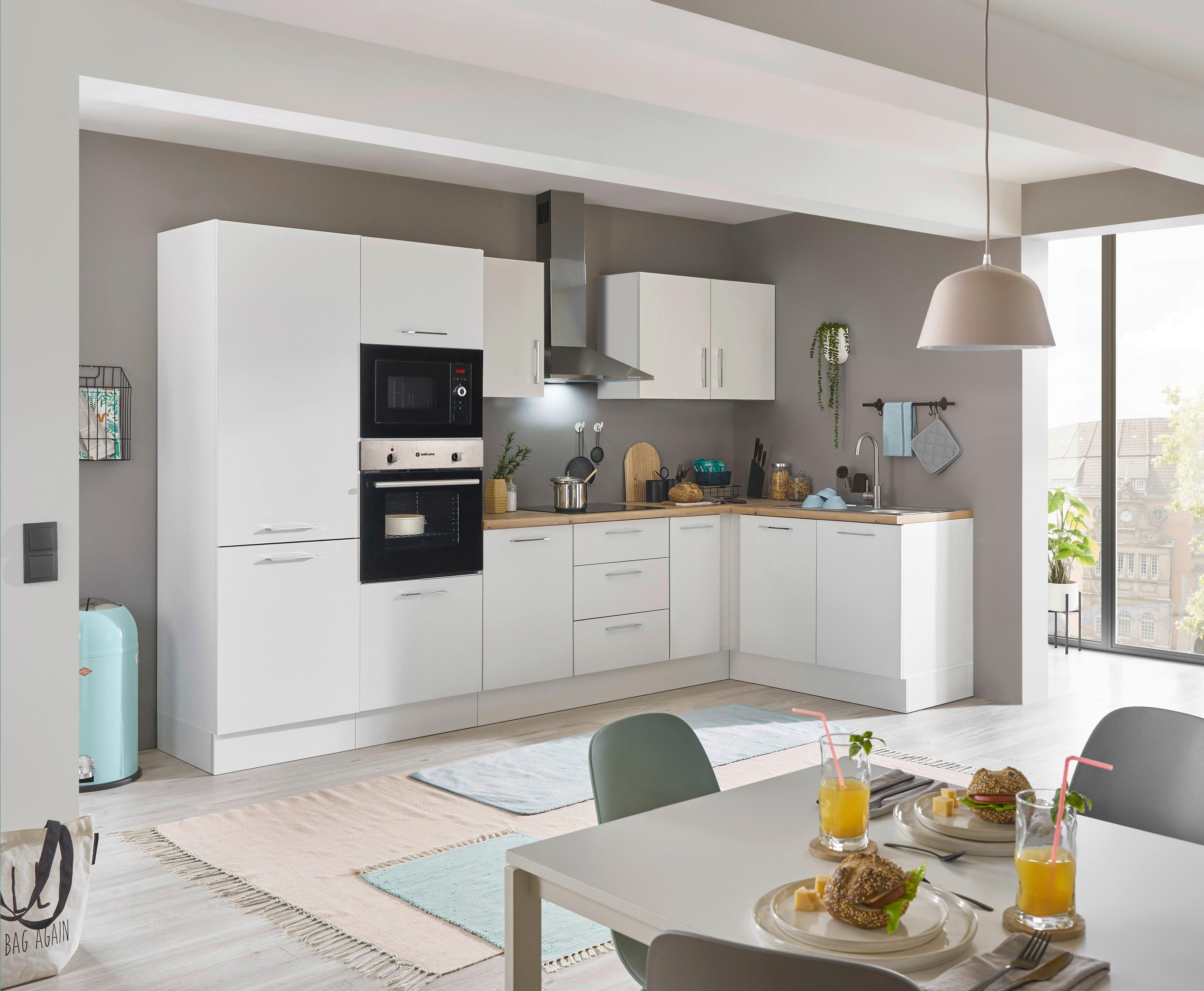 Eckküche Turin Weiss/Eiche Dekor 330x165 cm - Weiß/Eiche Artisan, Basics, Holzwerkstoff (330/165cm) - MID.YOU