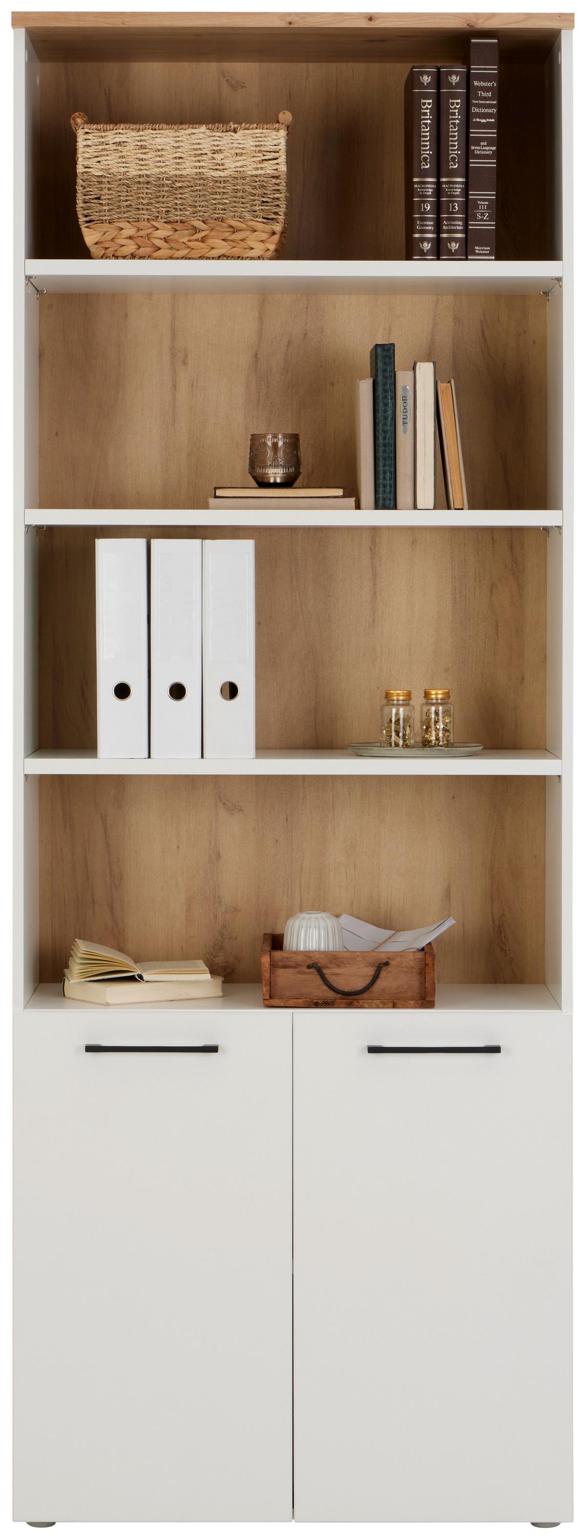 Aktenregal Kontor 3 Eiche Dekor Weiss B: 80 Cm - Eichefarben/Grau, MODERN, Holzwerkstoff (80/220/38cm)