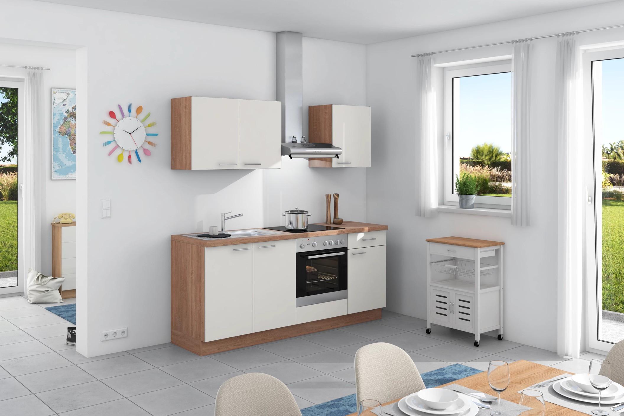 Küchenzeile Base Ohne Geräte 200 Cm Weiß/bergeiche - Eichefarben/Weiß, Design, Holzwerkstoff (200cm) - Express