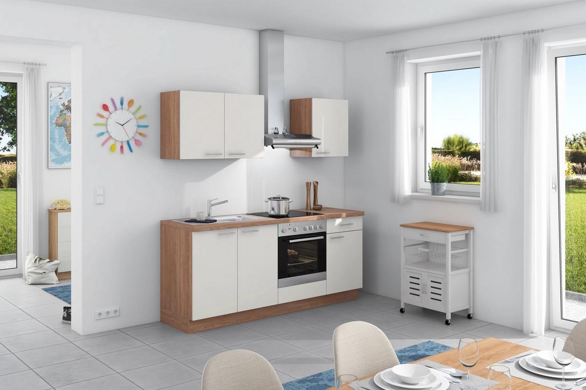 Küchenzeile Base ohne Geräte 200 cm Weiß/Bergeiche - Eichefarben/Weiß, Design, Holzwerkstoff (200cm) - Express