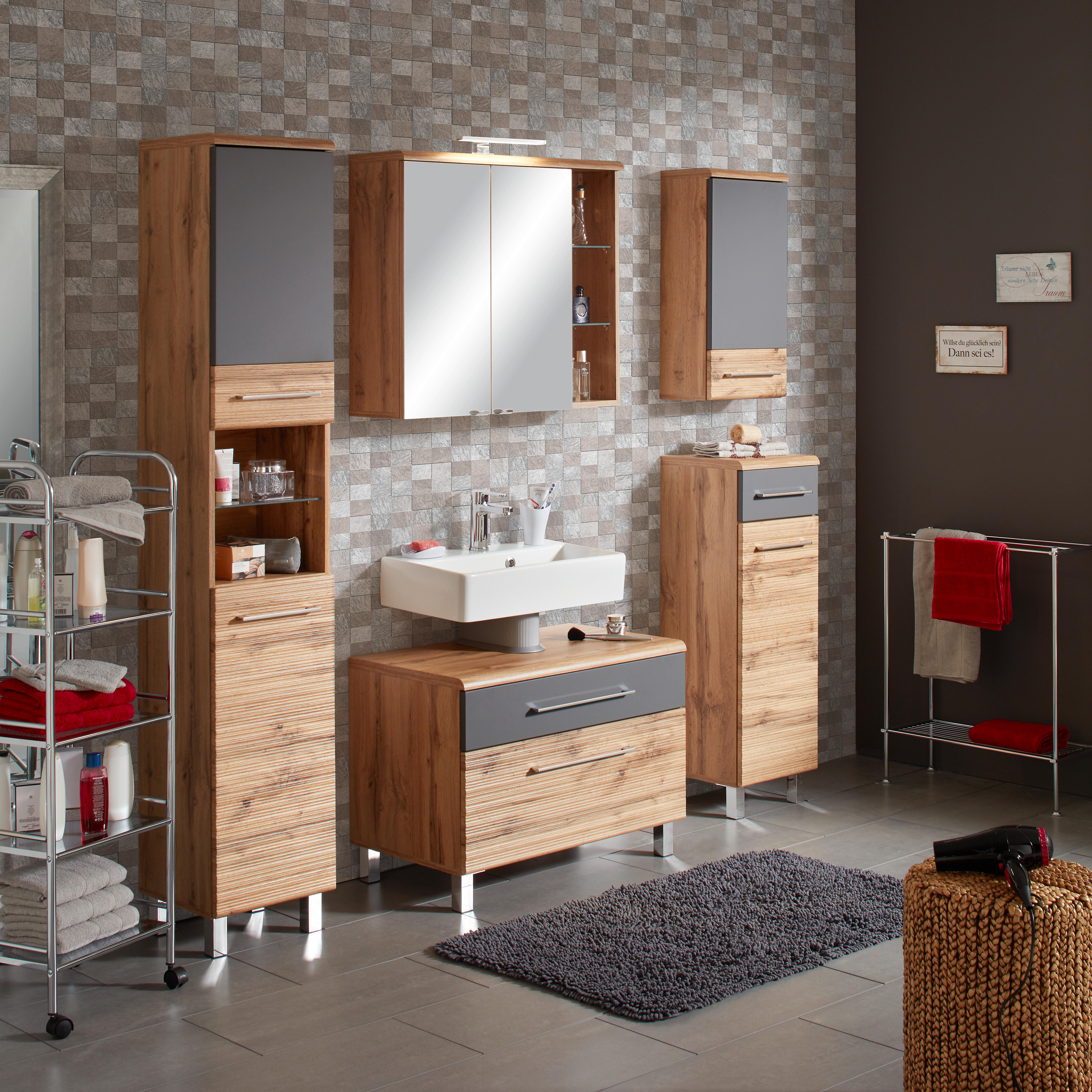 SKRINKA POD UMÝVADLO FLOAT - farba duba/antracitová, Modern, kov/kompozitné drevo (75/60/46cm) - Premium Living