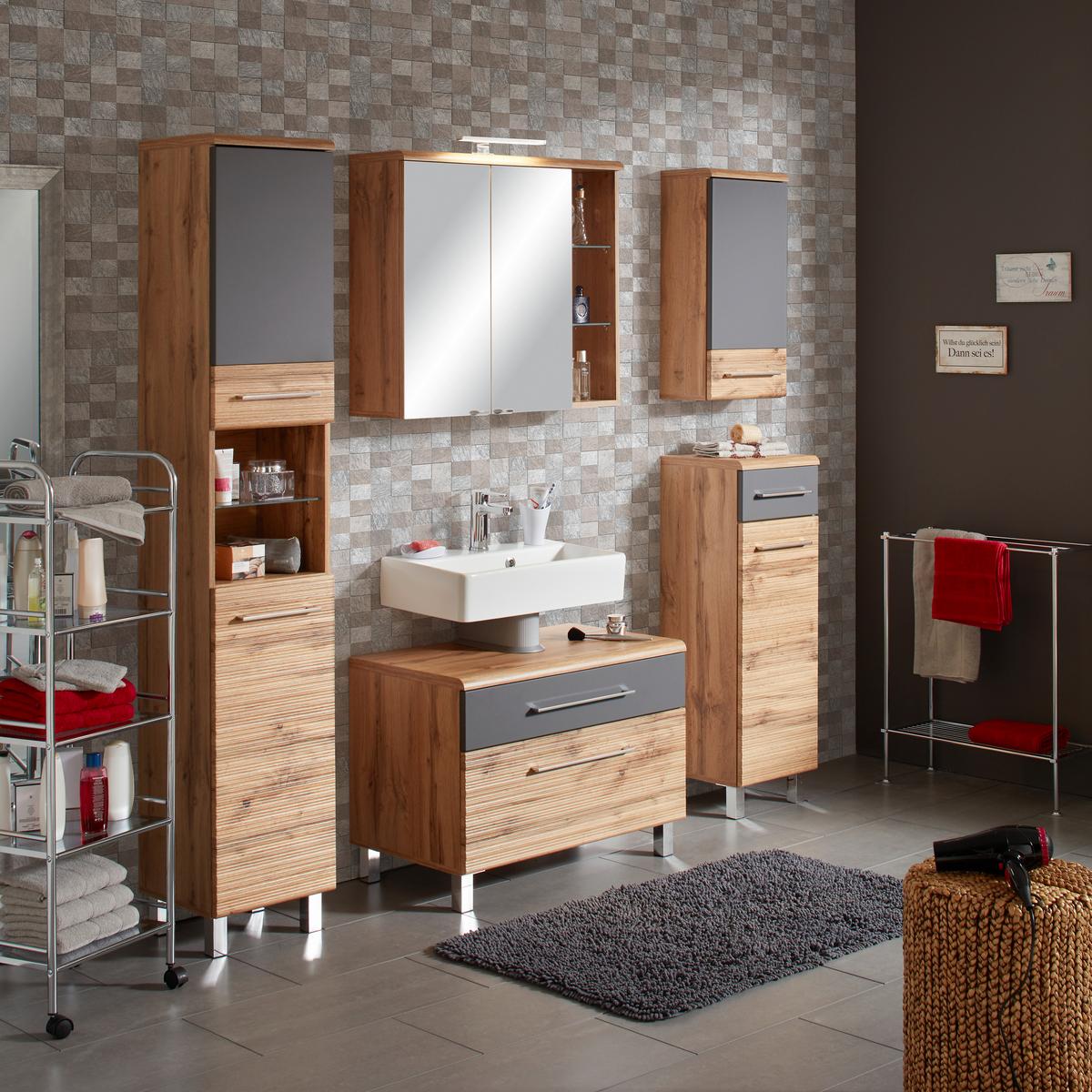 SKŘÍŇKA POD UMYVADLO FLOAT -EXKLUSIV- - barvy dubu/barvy chromu, Moderní, kov/kompozitní dřevo (75/60/46cm) - Premium Living