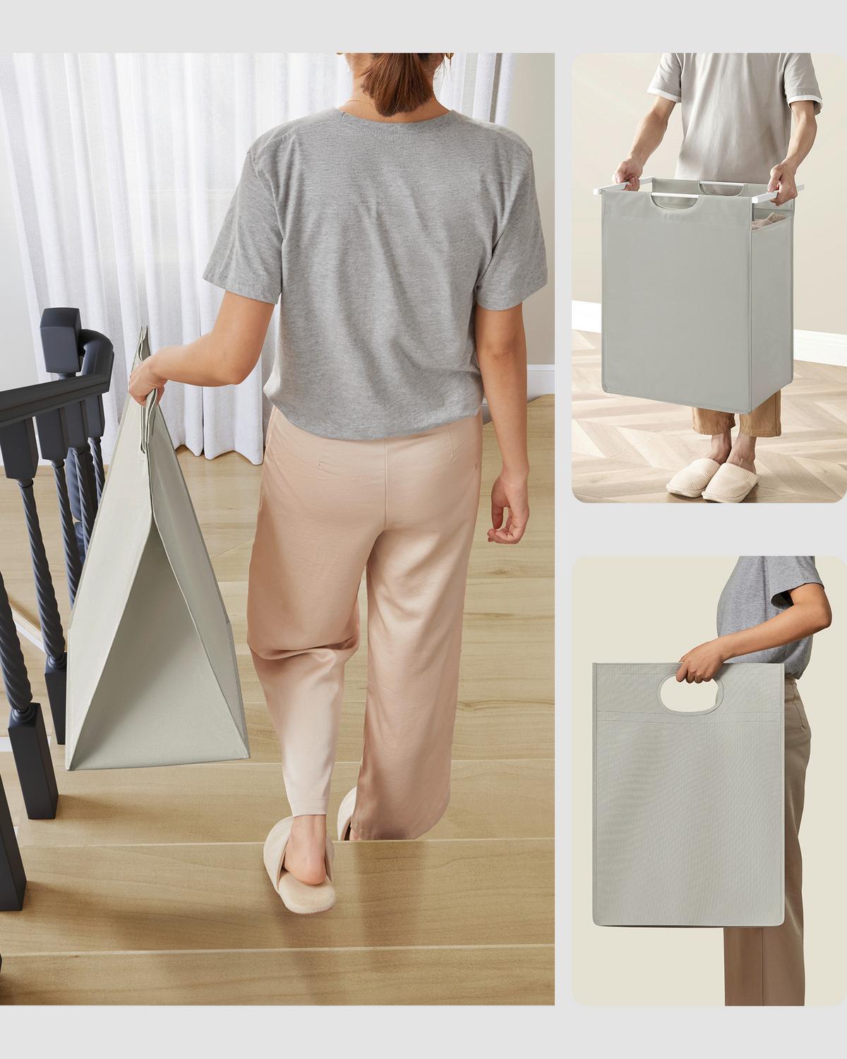 Wäschekorb Blh101w01 - Weiß/Grau, Trend, Holzwerkstoff/Textil (50/72/33cm) - MID.YOU