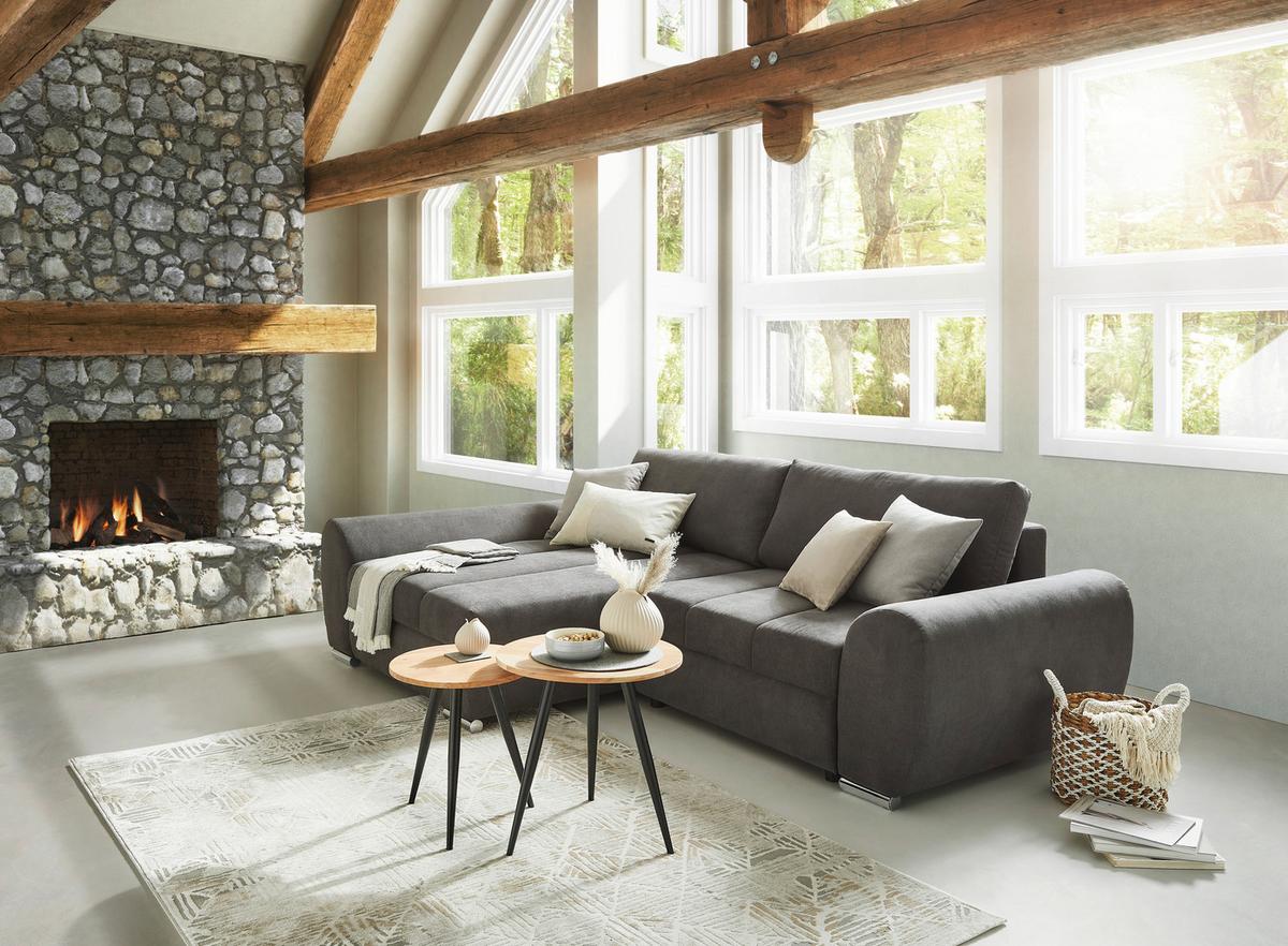 Ecksofa Mit Bettkasten Glasgow Dunkelgrau - Chromfarben/Dunkelgrau, KONVENTIONELL, Textil (175/270cm) - MID.YOU