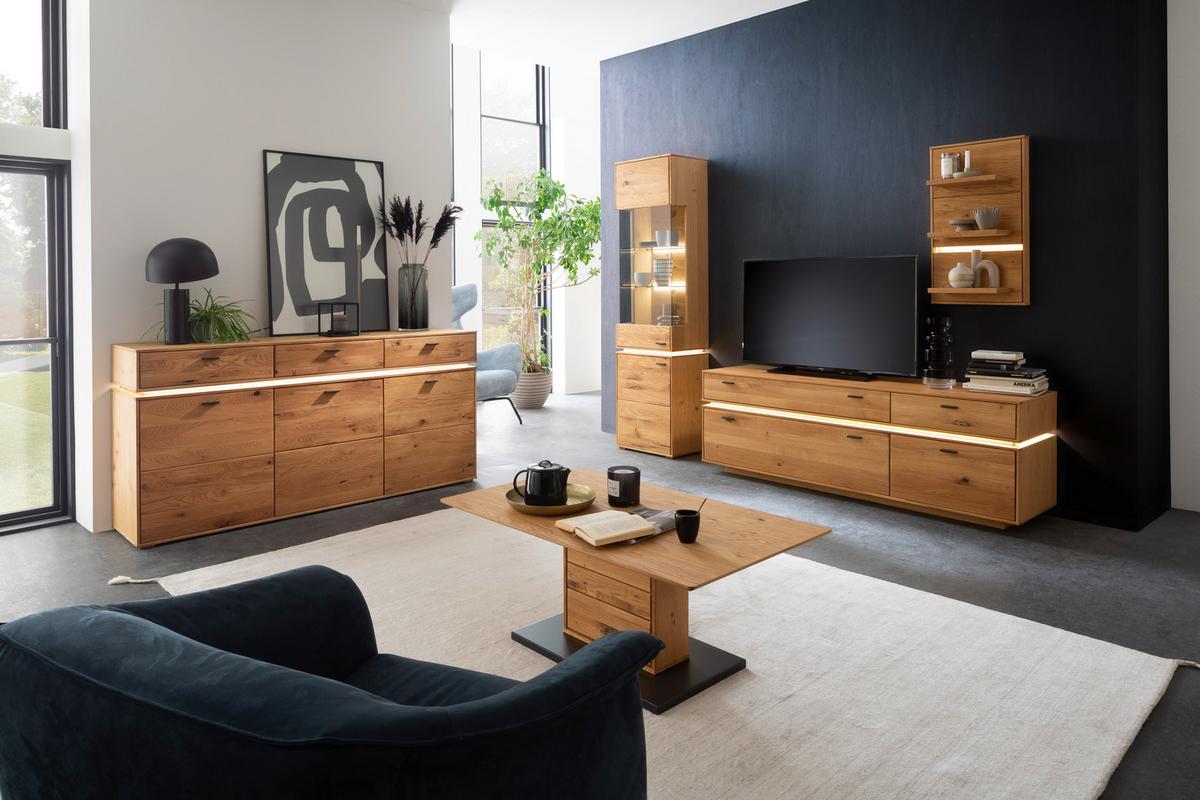 Wohnkombination Massiv 3-Tlg. Como Wildeiche - Wildeiche, Natur, Glas/Holz (246/202/51cm) - MID.YOU