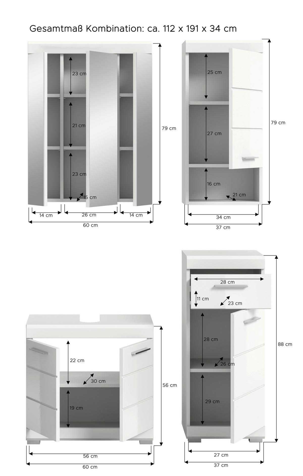 Badezimmer Scout Weiß B: 97 cm - Weiß Hochglanz/Silberfarben, MODERN, Glas/Holzwerkstoff (97cm) - MID.YOU