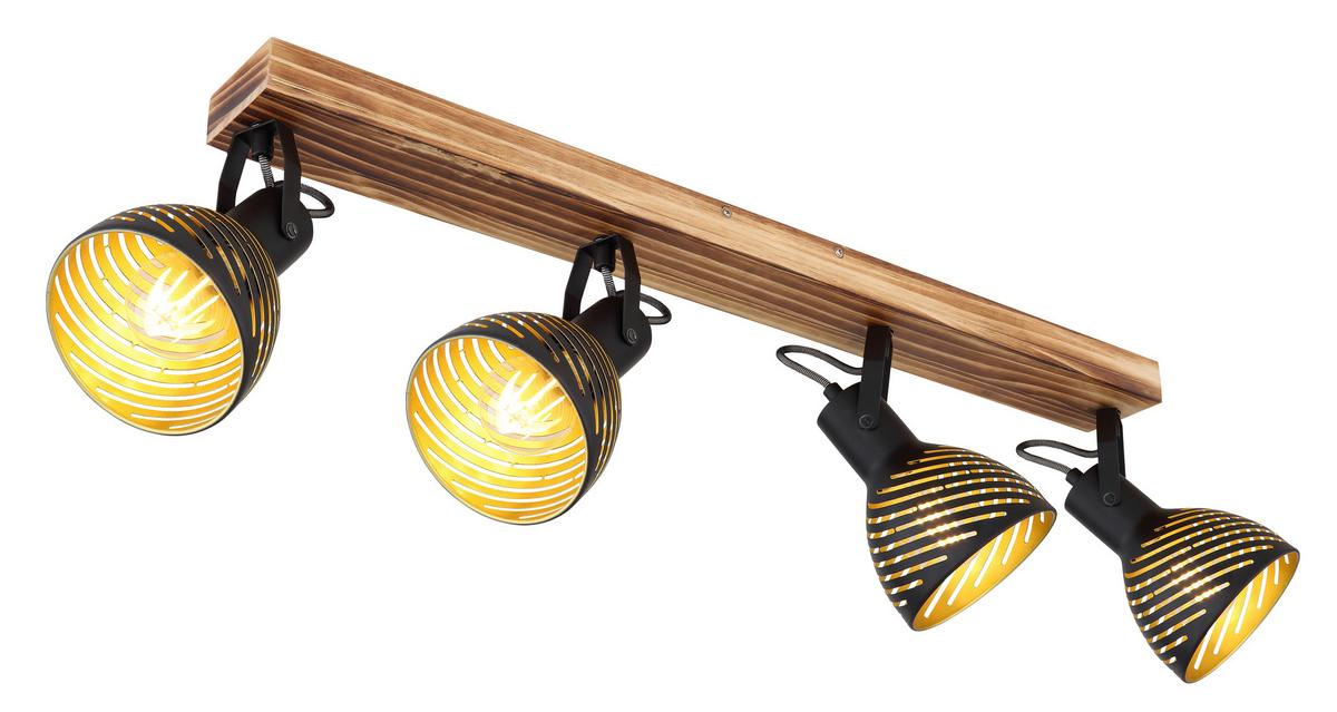Strahler 4-Flammig verstellbar L: 80 cm - Dunkelbraun/Goldfarben, Basics, Holz/Metall (80/12,5/25cm) - Globo