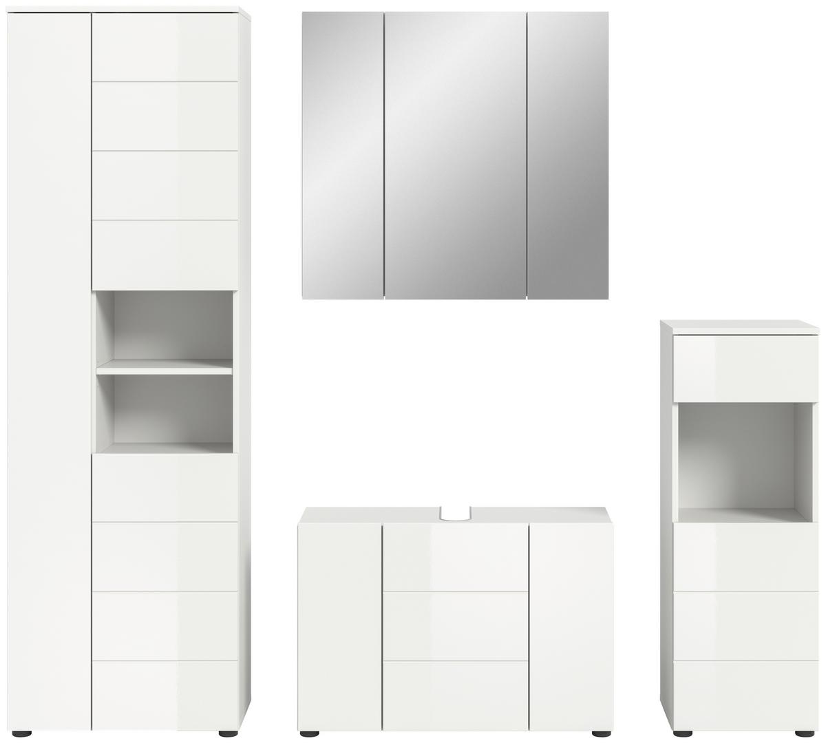 Badezimmer Vira Weiß B: 180 cm - Weiß Hochglanz/Schwarz, MODERN, Holzwerkstoff (180cm) - MID.YOU