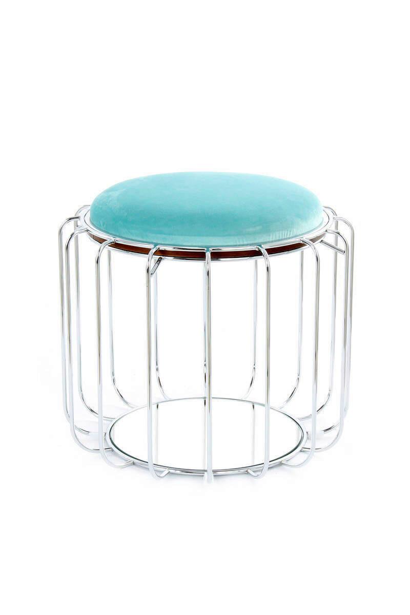 Beistelltisch/Pouf 2 in 1 Comfortable Silber/Mint - Silberfarben/Mintgrün, Basics, Glas/Holzwerkstoff (50/50/45cm) - Kayoom