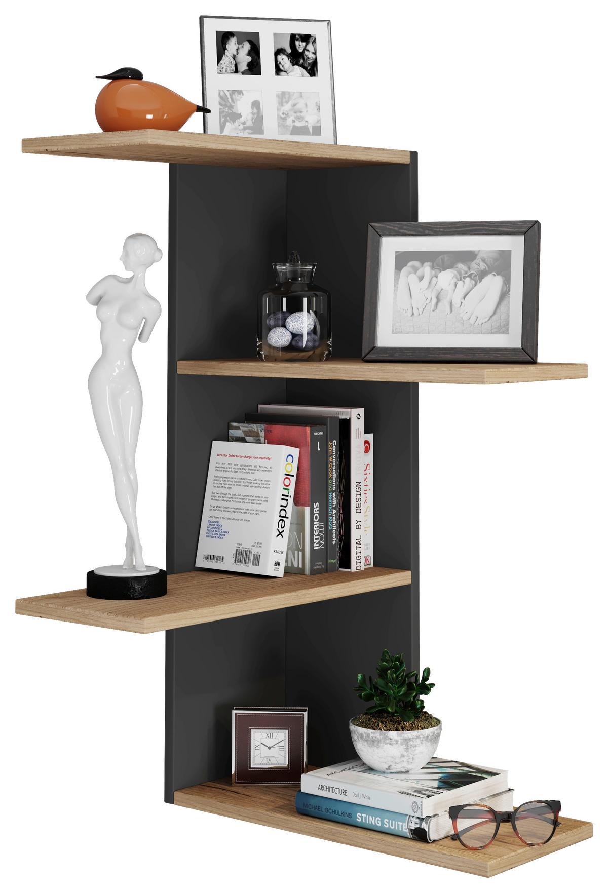 Eckregal Balos Schwarz, Honigeiche B: 45 cm - Honigeiche/Schwarz, LIFESTYLE, Holzwerkstoff (45/77/45cm) - MID.YOU