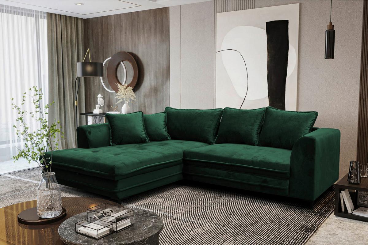 Ecksofa Mit Schlaffunktion Bello Mit Kissen Grün - Schwarz/Grün, Design, Textil (187/277cm) - Livetastic