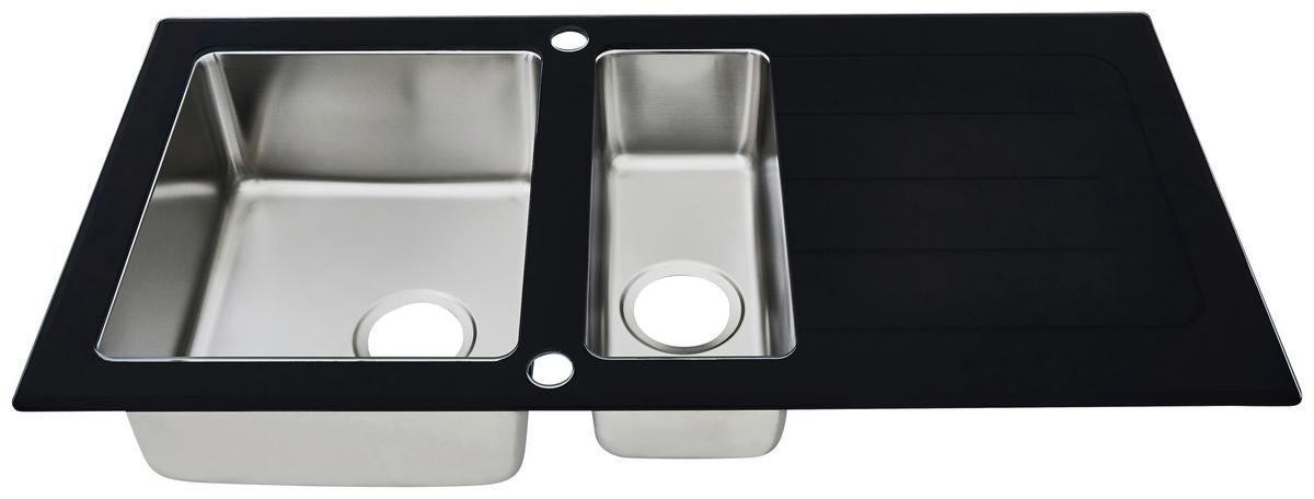 Spüle Respekta Glasspüle 100 X 50 cm - Schwarz, Trend, Glas/Metall (100/21/50cm) - Respekta