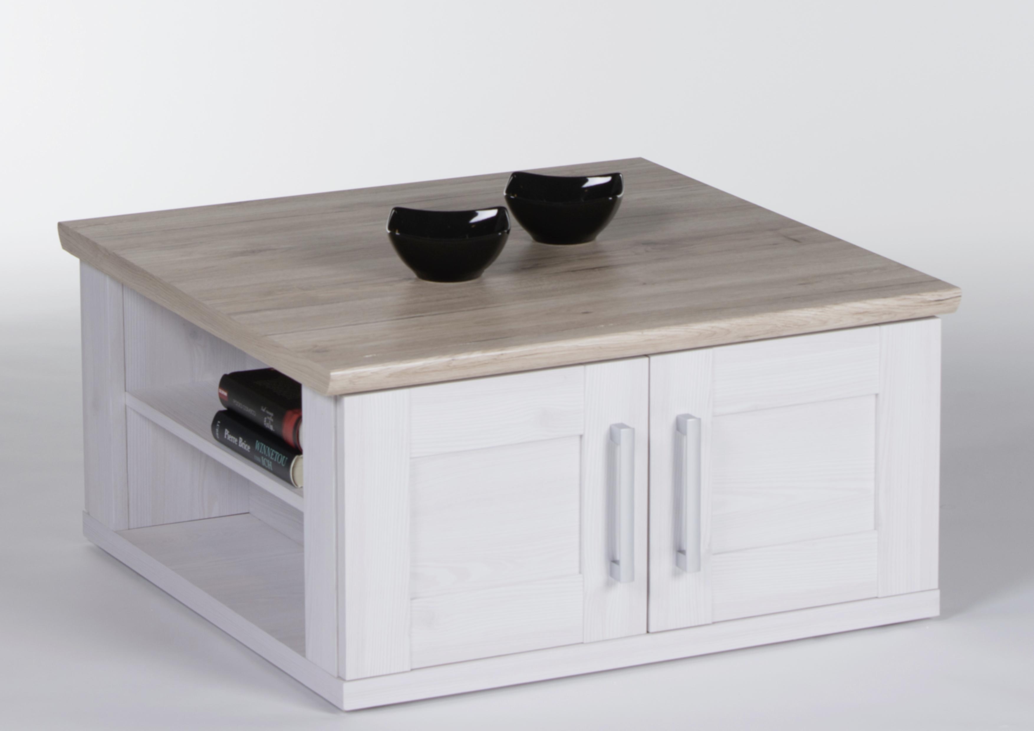 Couchtisch mit Stauraum Romance Eiche/Weiß - Eichefarben/Weiß, Design, Holzwerkstoff (80/80/40cm) - MID.YOU
