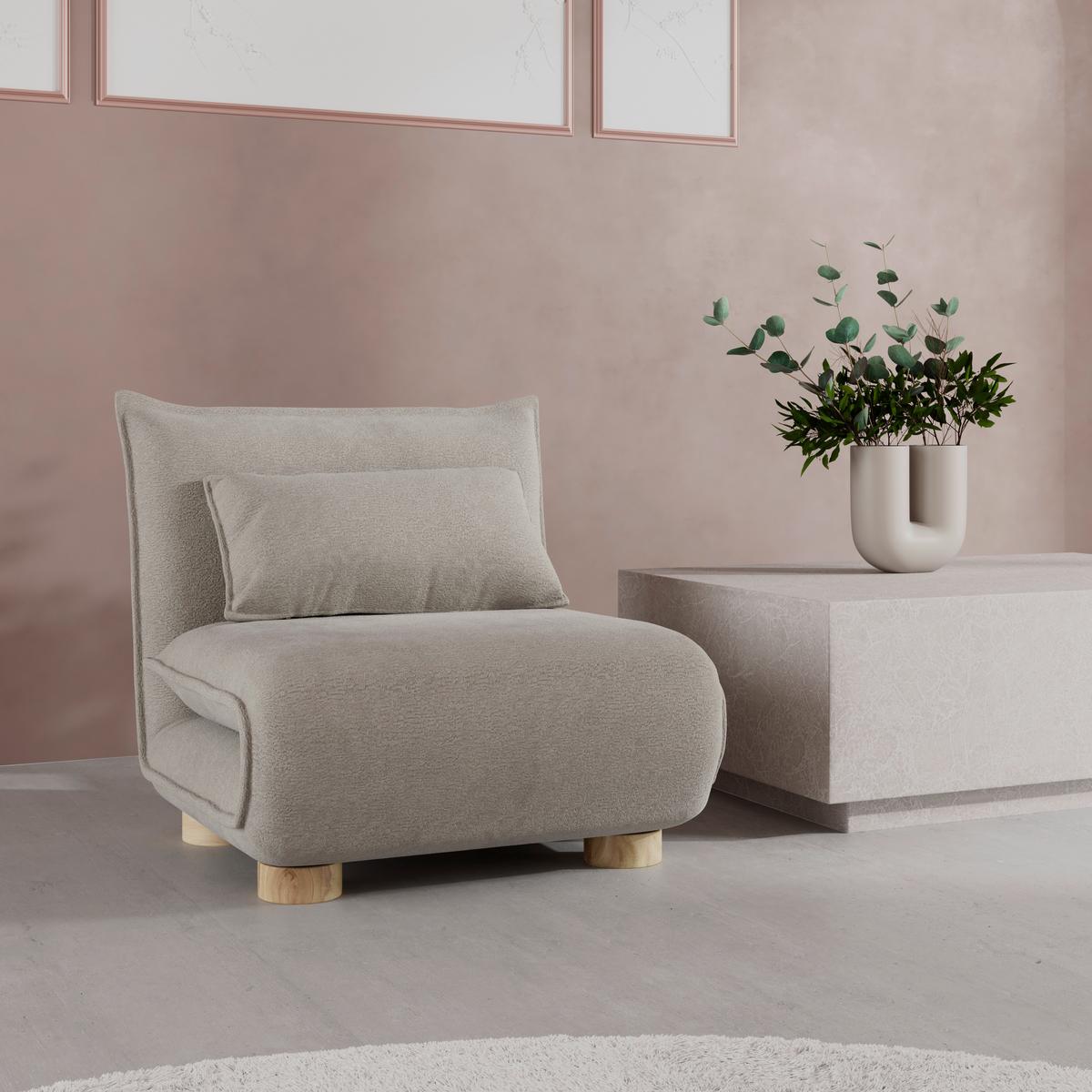 Rozkladacie kreslo BELLA, béžová, max. 120 kg - prírodná farba/béžová, Modern, kov/drevo (83/41/63cm) - Bessagi Home