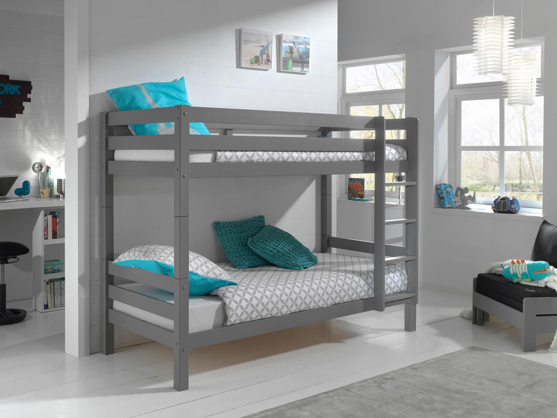 Etagenbett Pino Grau Kiefer Massiv mit Leiter - Grau/Kieferfarben, MODERN, Holz (90/200cm) - MID.YOU
