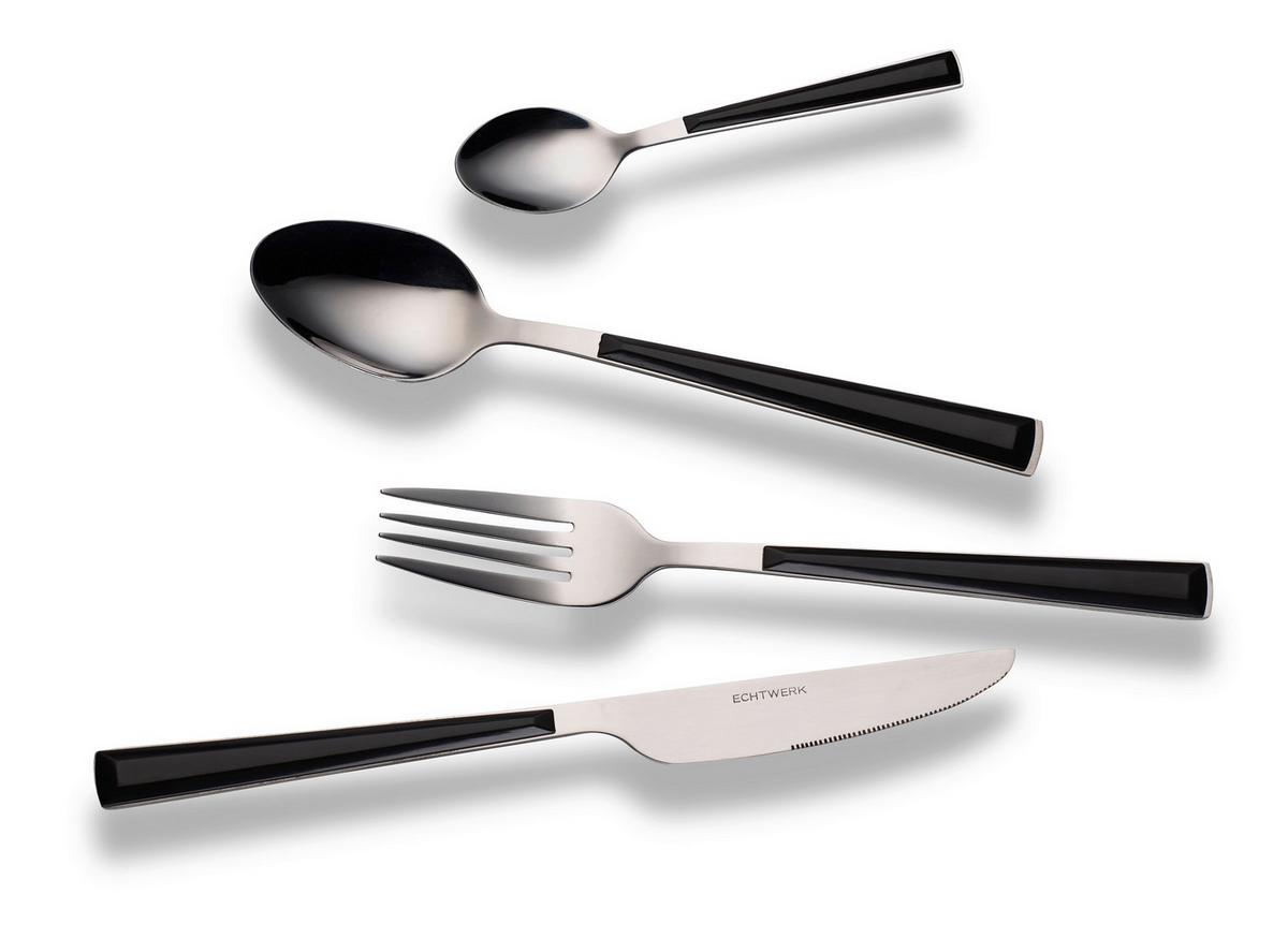 Besteckset 16-teilig Für 4 Personen - Silberfarben/Schwarz, Basics, Metall - Echtwerk