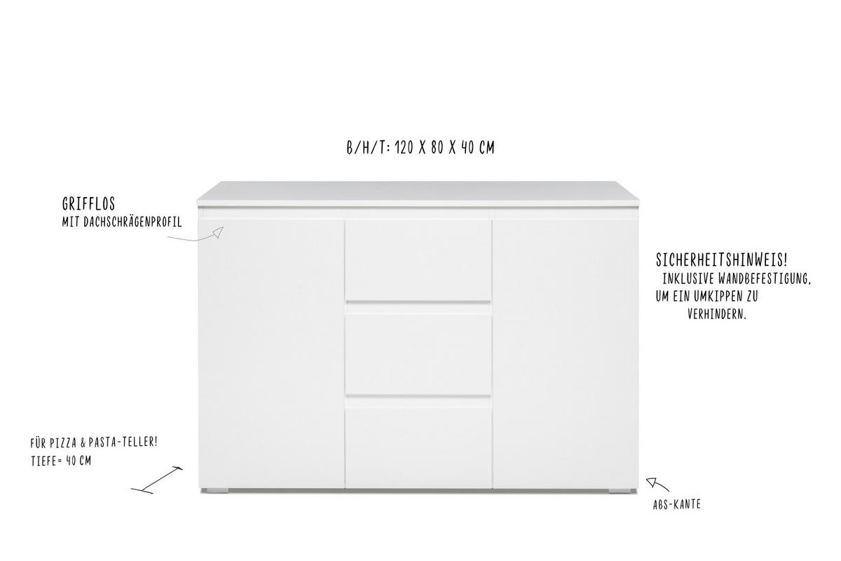 Sideboard 120 cm Image Weiß - Weiß, KONVENTIONELL, Holzwerkstoff (120/80/40cm) - Livetastic