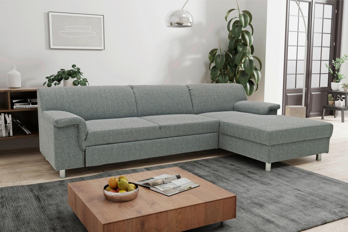 Ecksofa Mit Schlaffunktion Jamie Silberfarben Webstoff - Chromfarben/Silberfarben, KONVENTIONELL, Textil (252/150cm) - MID.YOU