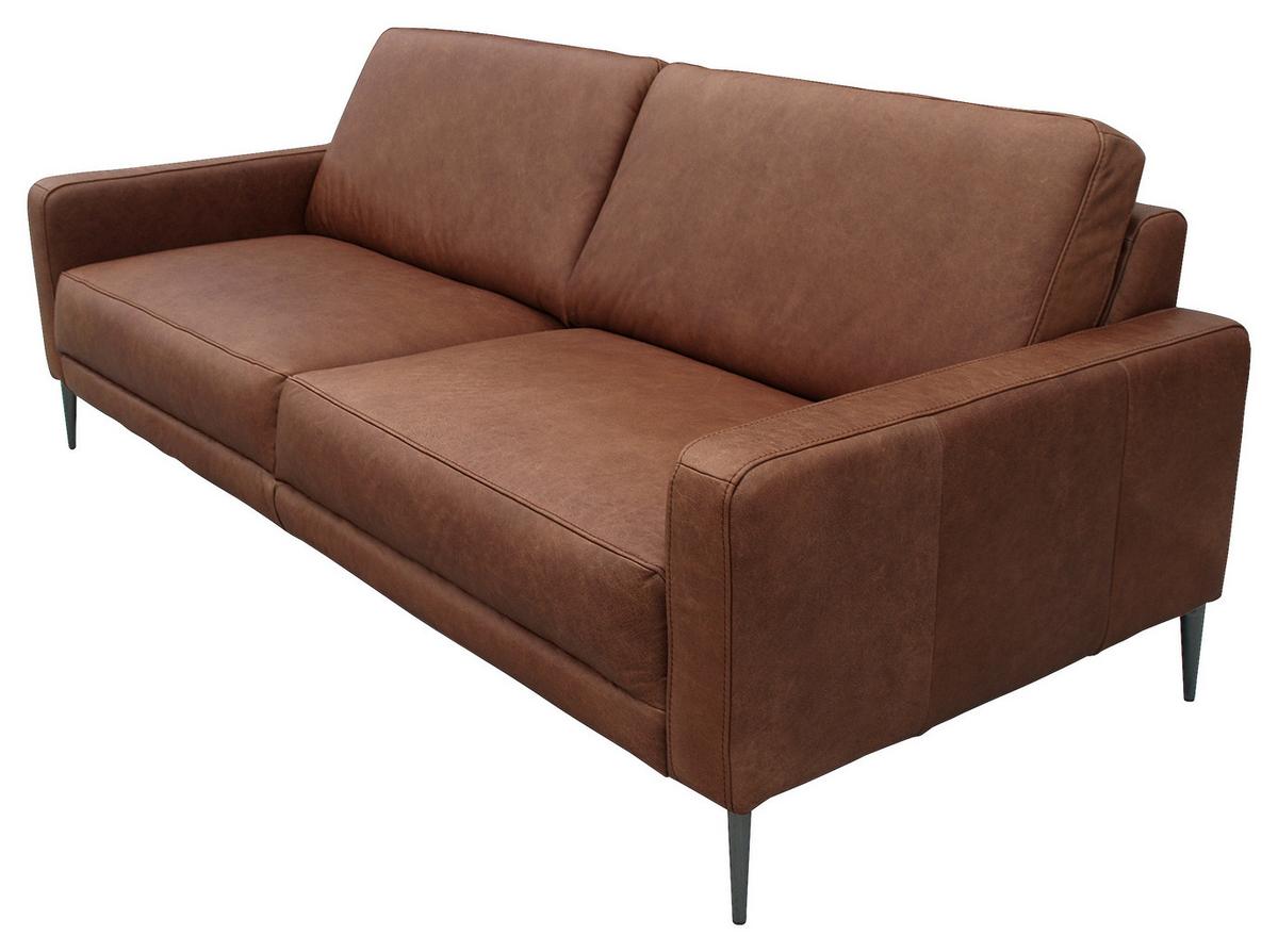 3-Sitzer-Sofa Spring, Dunkelbraun B: 187 cm - Dunkelbraun/Schwarzchrom, Design, Leder (187/85/92cm) - Livetastic