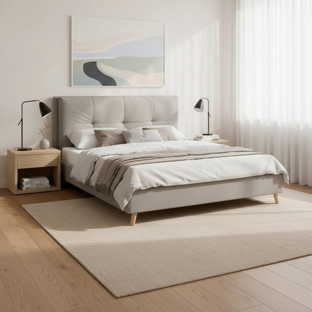 Čalouněná postel CAMILLA, 180x200, světle šedá - světle šedá/přírodní barvy, Moderní, kov/dřevo (180/200cm) - PBJ