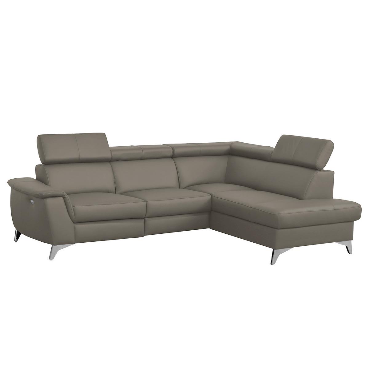Ecksofa Lince Schlammfarben S: 257x197 Cm - Chromfarben/Schlammfarben, Design, Leder/Textil (257/197cm) - Livetastic