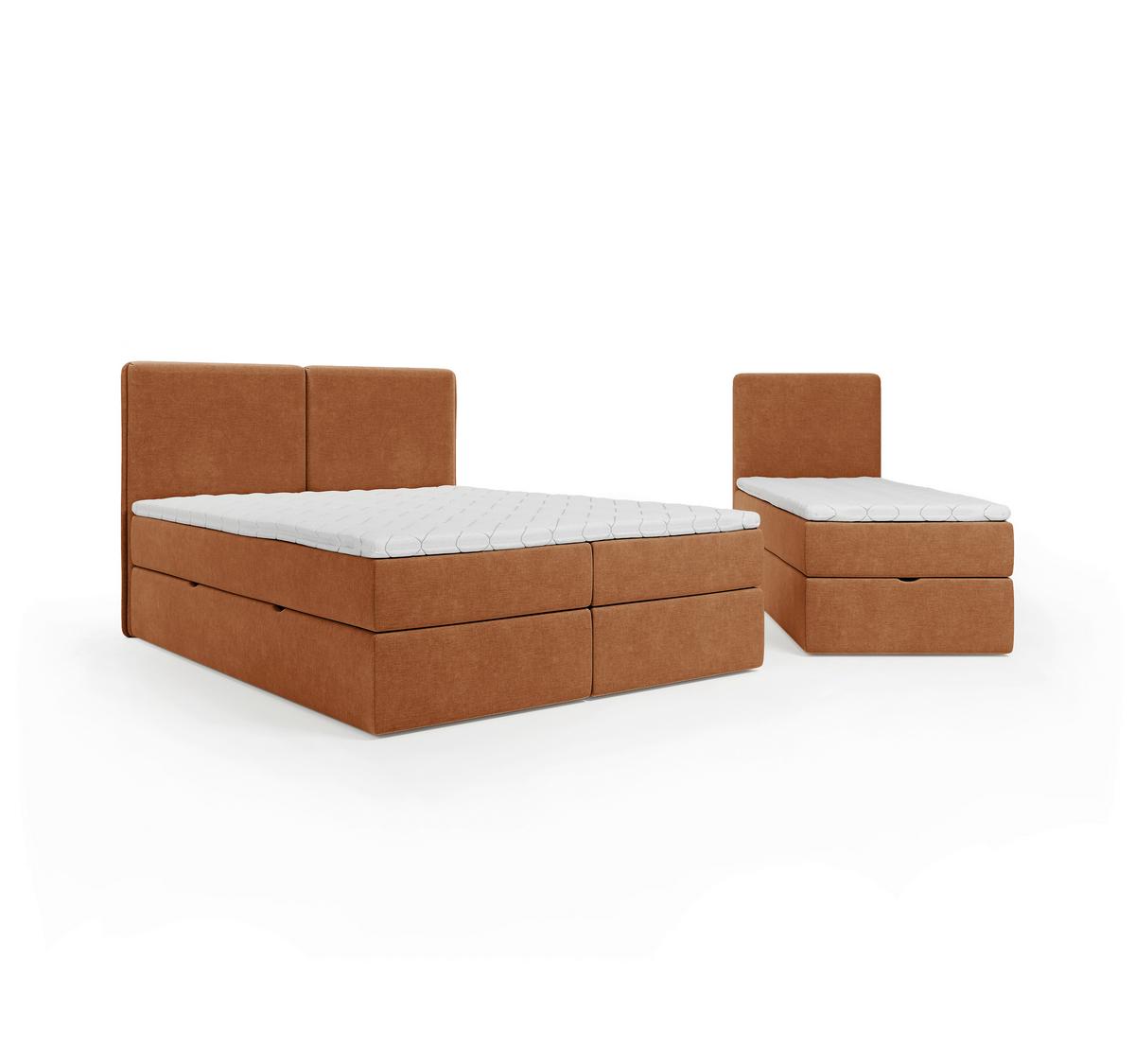 Familienbett Domino Combo Mit Bettkasten, Terracotta 270x200 - Terracotta/Schwarz, MODERN, Holz/Holzwerkstoff (270/200cm) - MID.YOU