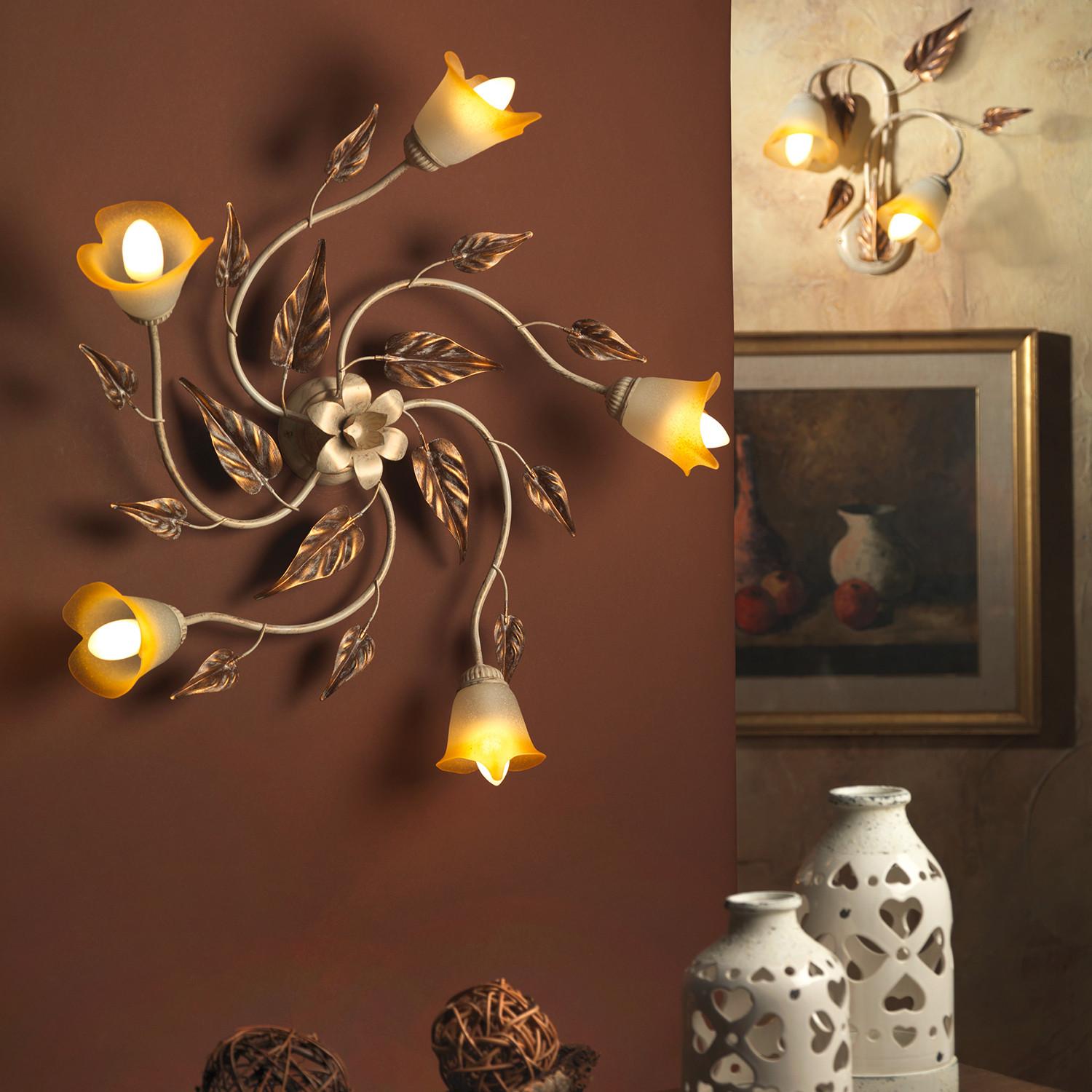 Deckenleuchte 4647/pl5 - Beige/Weiß, Natur, Glas/Metall (70/70/20cm)