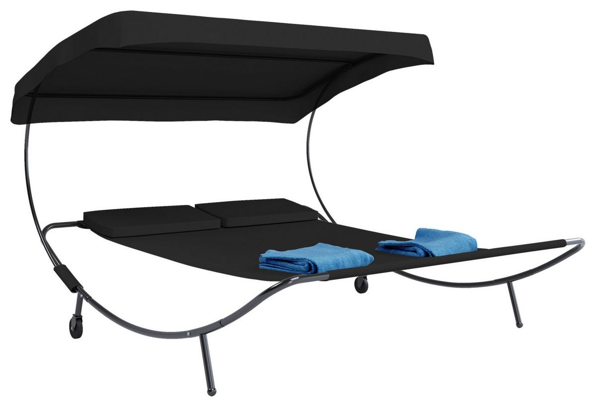 Doppel-Sonnenliege Bindox verstellbares Dach - Schwarz, Basics, Textil/Metall (130/137/200cm) - MID.YOU