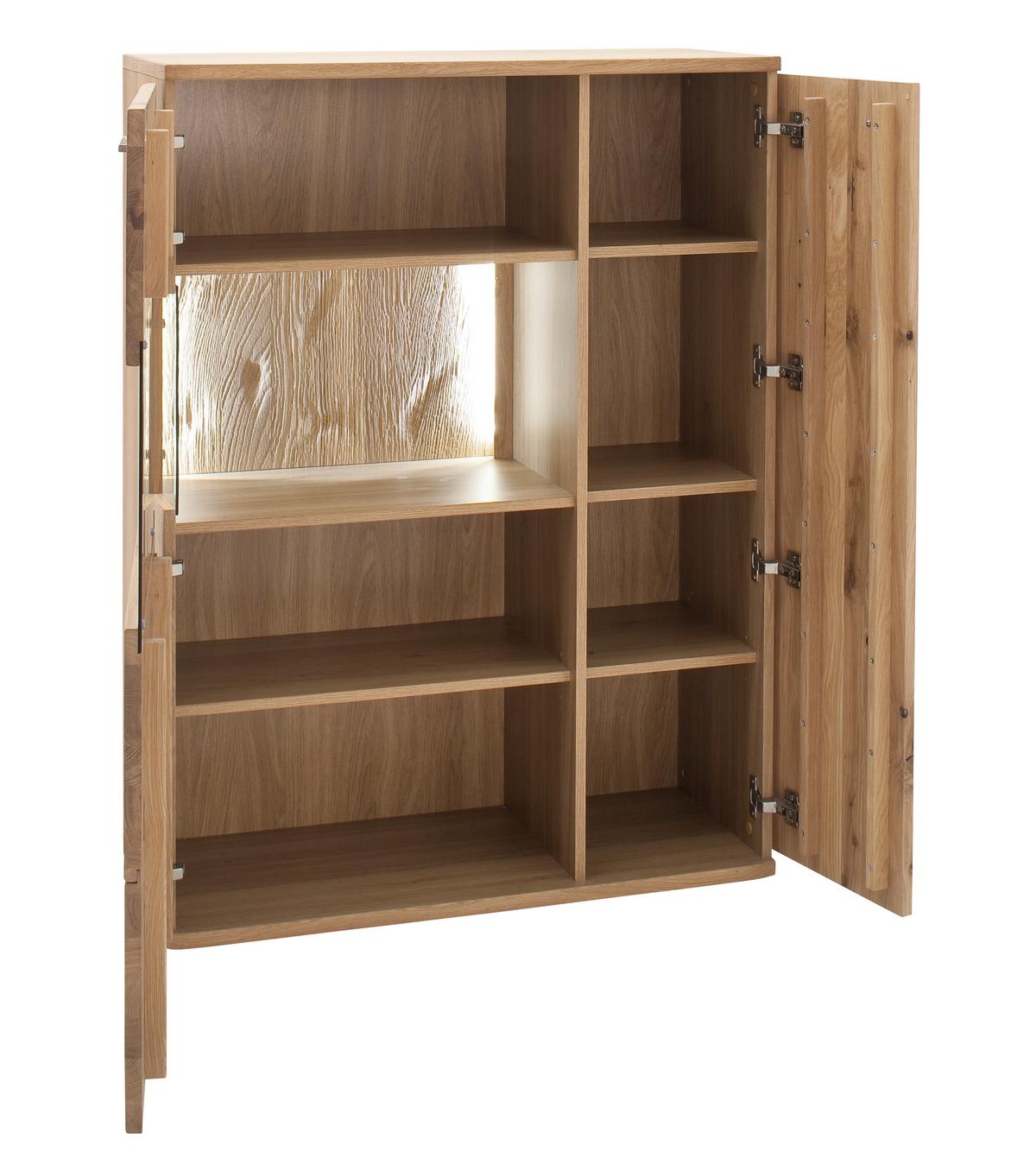 Highboard teilmassiv B: 90 cm Santori Eichefarben - Eichefarben/Schwarz, Design, Glas/Holz (90/122/37cm) - Livetastic