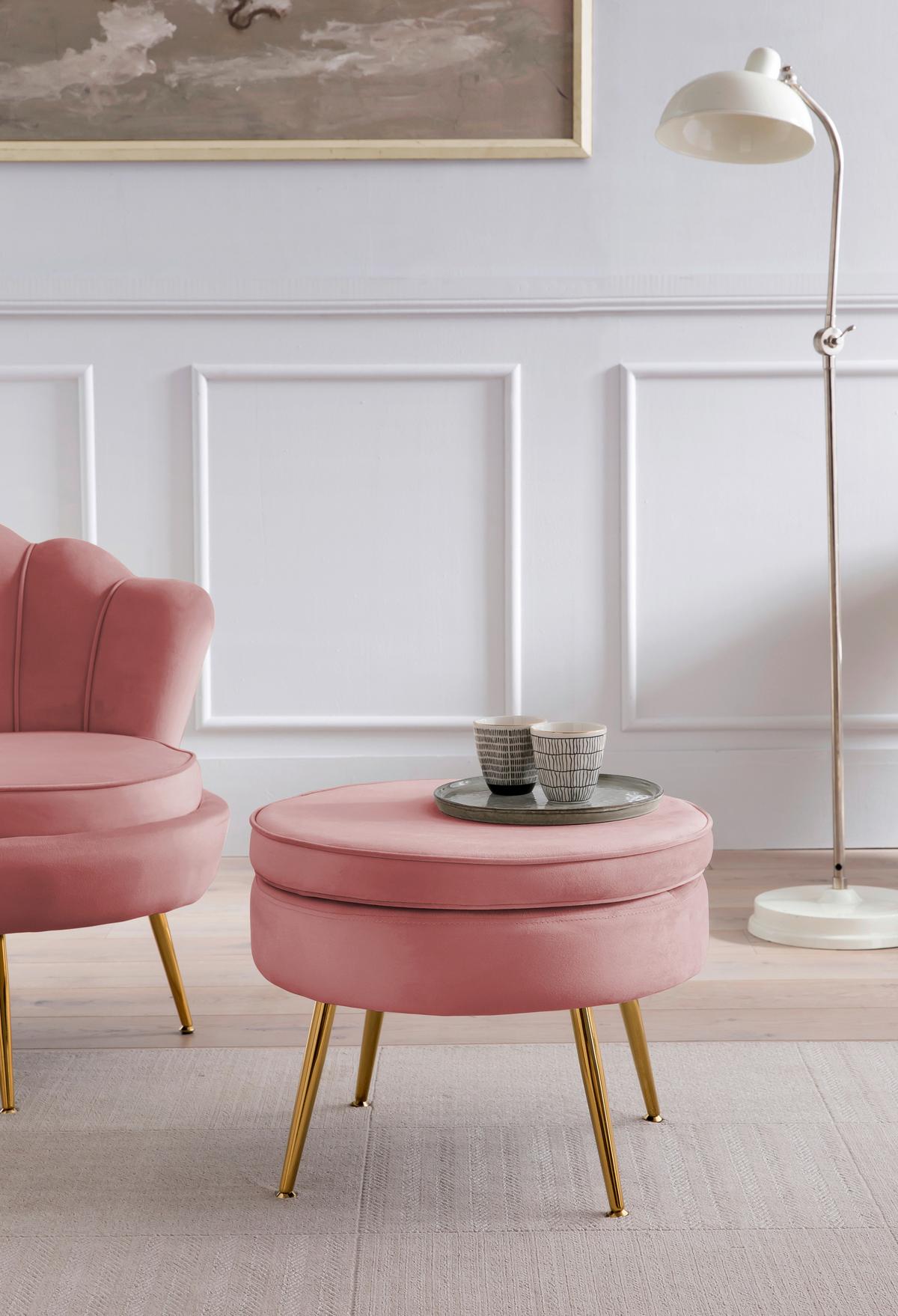 Hocker Rosa B: 52 Cm - Goldfarben/Rosa, MODERN, Textil (52/41/52cm) - Livetastic