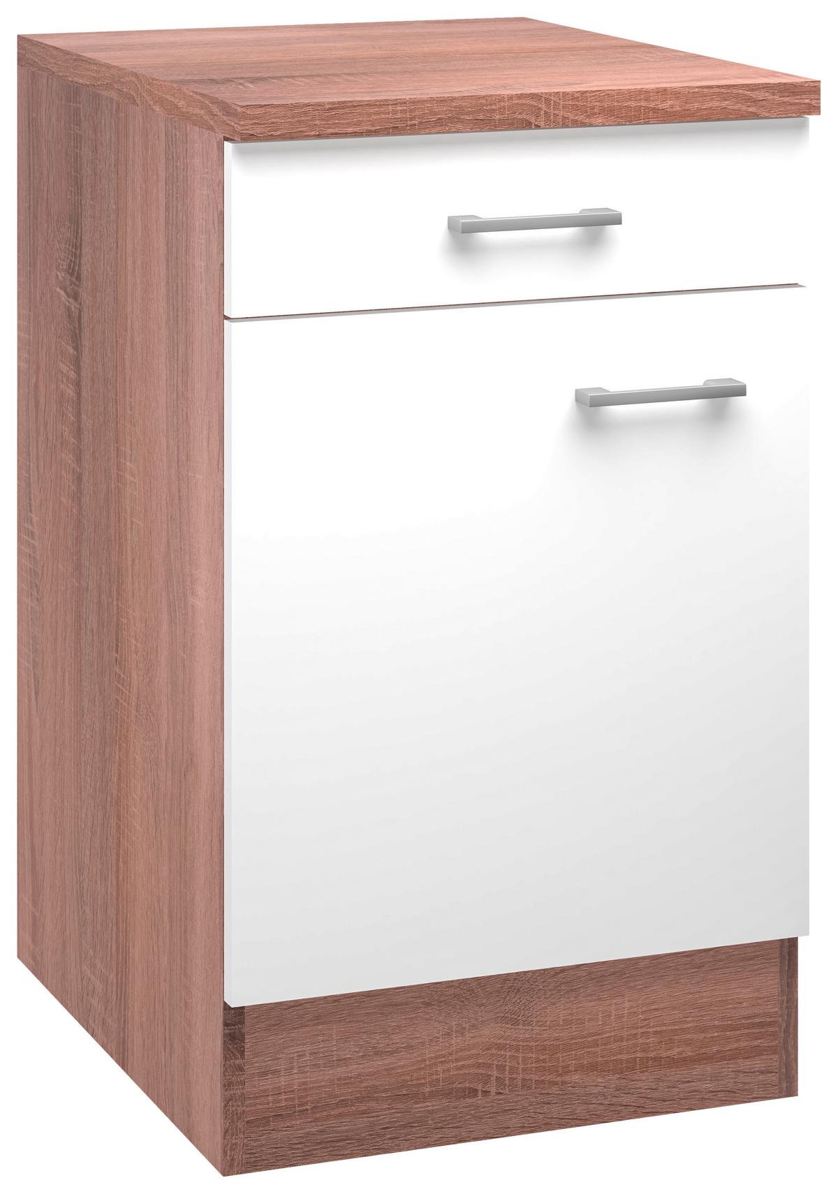 Küchenunterschrank Samoa B: 50 cm Weiß/Eiche Dekor mit Lade - Weiß/Sonoma Eiche, KONVENTIONELL, Holzwerkstoff (50/85/57cm)