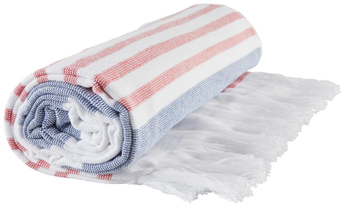 Hamamtuch Lotti - Blau/Rot, MODERN, Textil (80/180cm) - Luca Bessoni