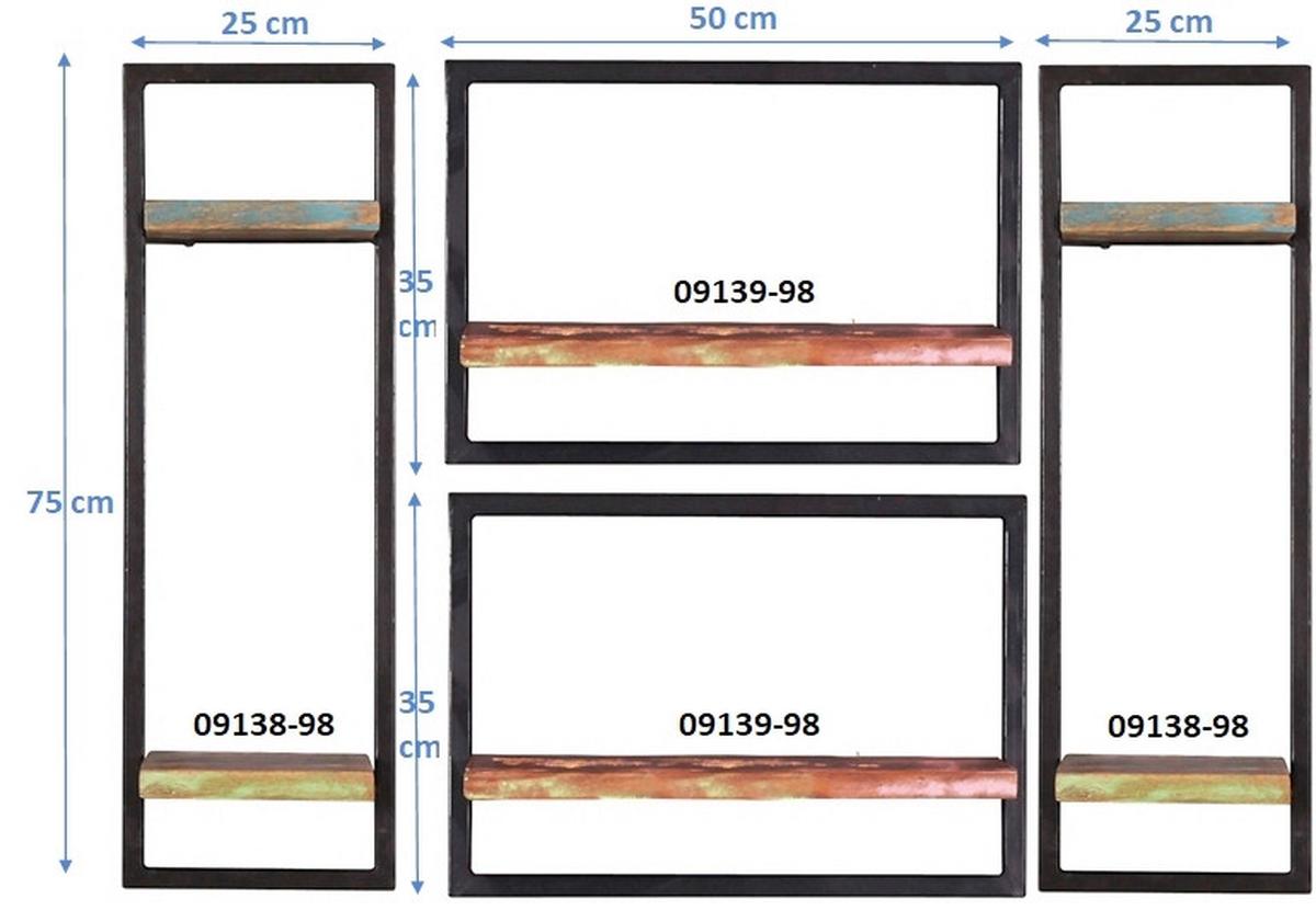 Wandregalset 4-tlg. Altholz/Schwarz B: 110cm - Multicolor/Schwarz, Design, Holz/Metall (110/75/25cm) - MID.YOU