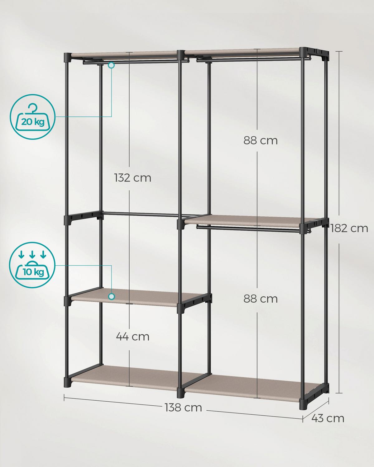 Stoffschrank Schwarz, Taupe B: 138cm - Taupe/Schwarz, Basics, Textil/Metall (138/182/43cm)