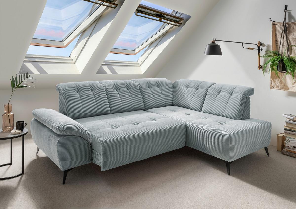 Ecksofa Fiore, Hellblau S: 272x200 cm - Schwarz/Hellblau, MODERN, Textil (272/200cm) - Livetastic