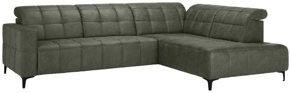 Rohová sedačka PANAMA, pravá, olivovozelená - olivovozelená/čierna, Konventionell, kov/textil (304/89-102/216cm) - Premium Living