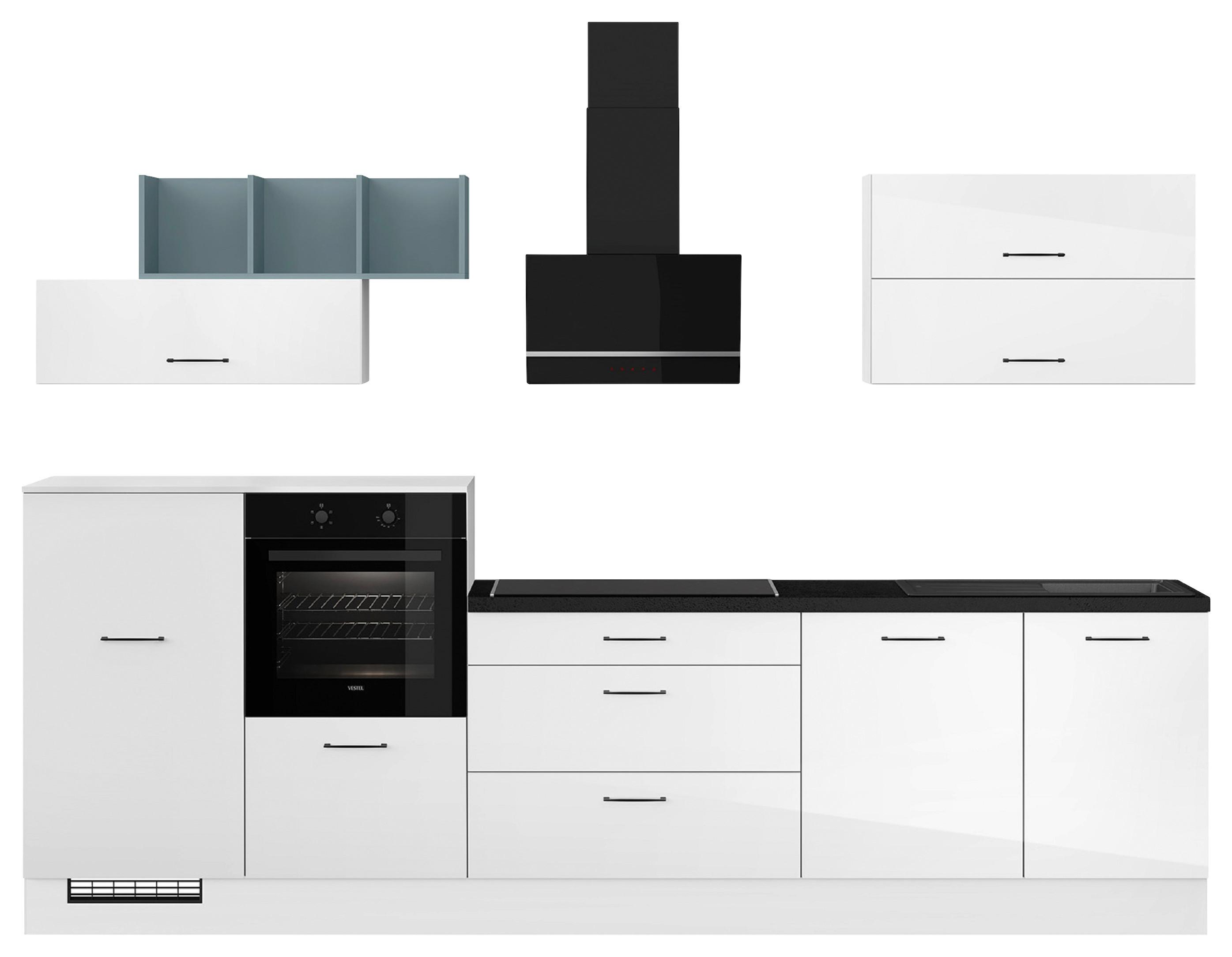 KÜCHENLEERBLOCK IP4050 - Weiß Hochglanz/Schwarz, Design, Holzwerkstoff (320cm) - Impuls